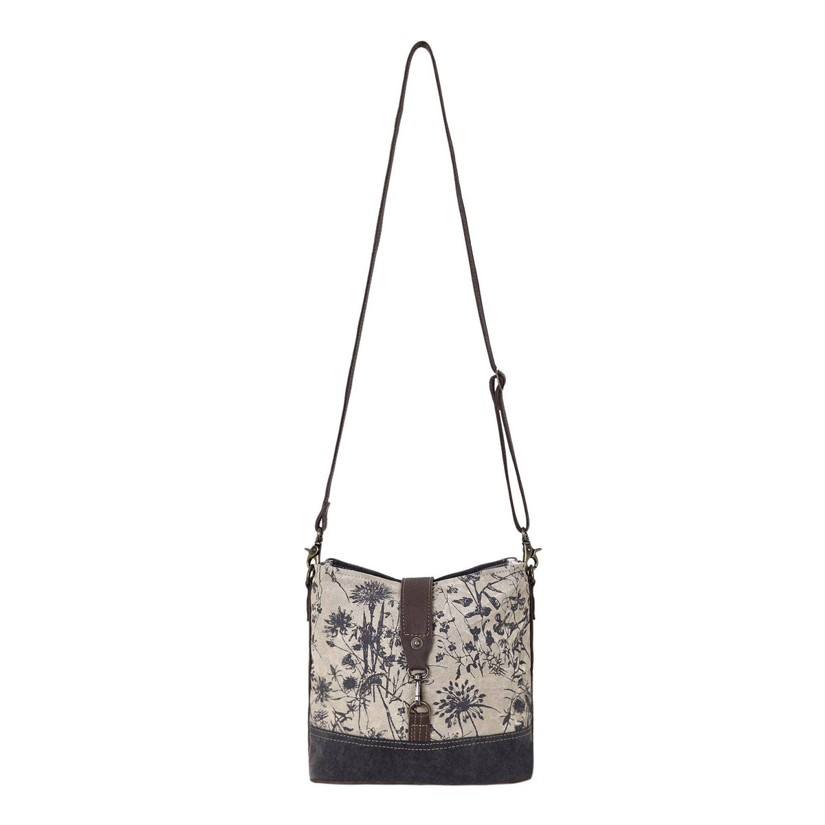 Debonair Vintage Floral Canvas & Hairon Leather Shoulder Bag - Lavender HillsMyra BagS-2663