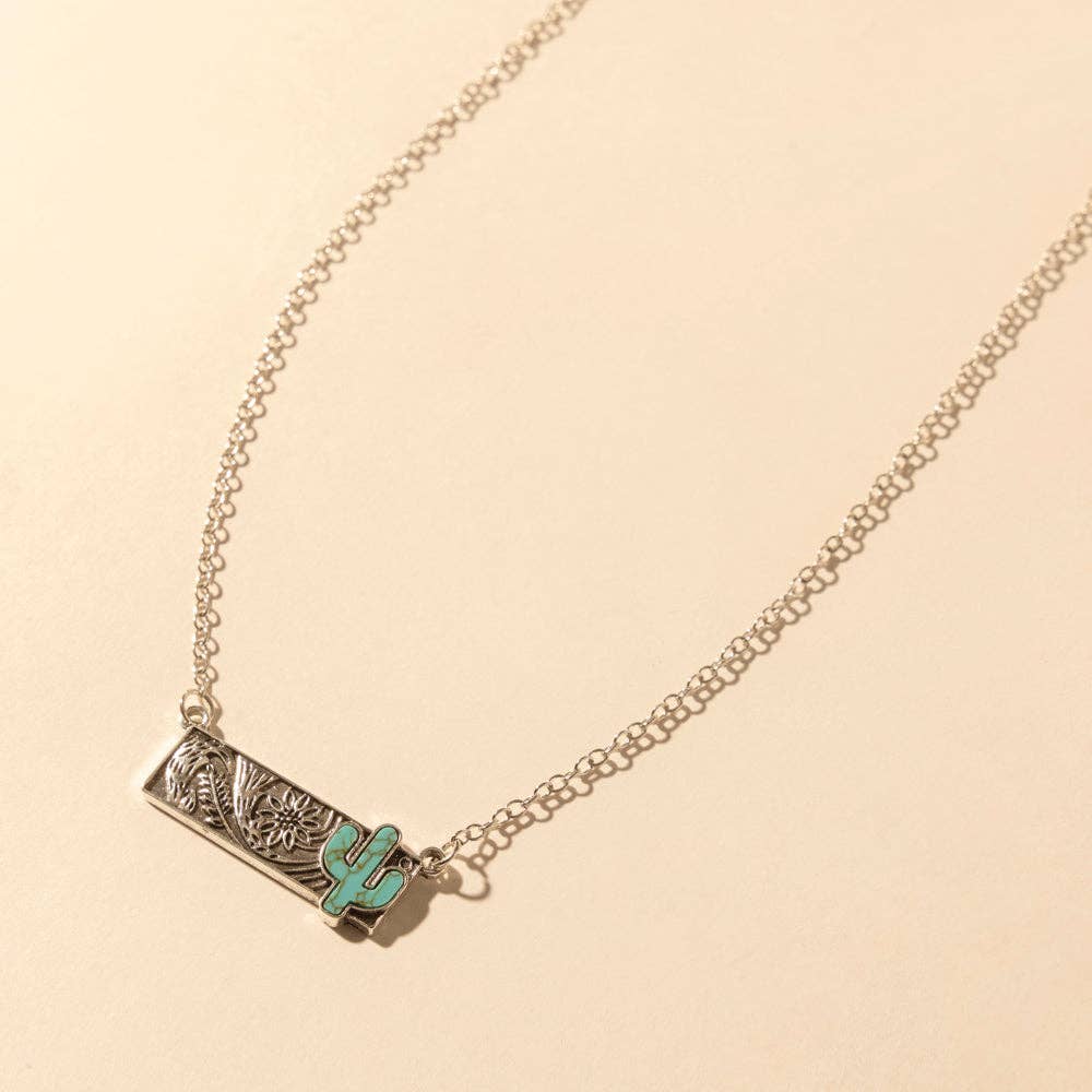 Western Cowgirl Cactus Necklace – Moonlit Turquoise Charm Jewelry - Lavender HillsMyra BagS-14744