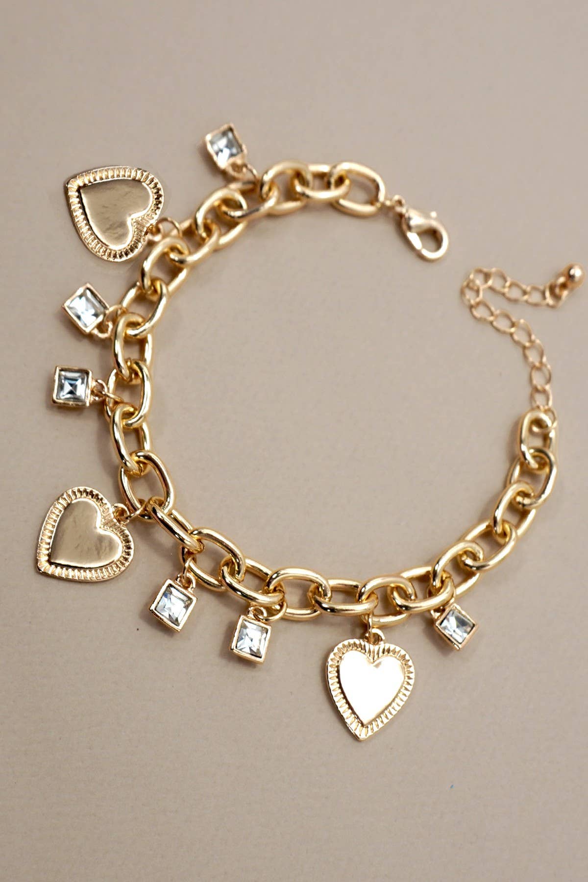 Charm Bracelet Heart & Rhinestone - Lavender Hills BeautyJosslyn by Wall to Wall80B1283