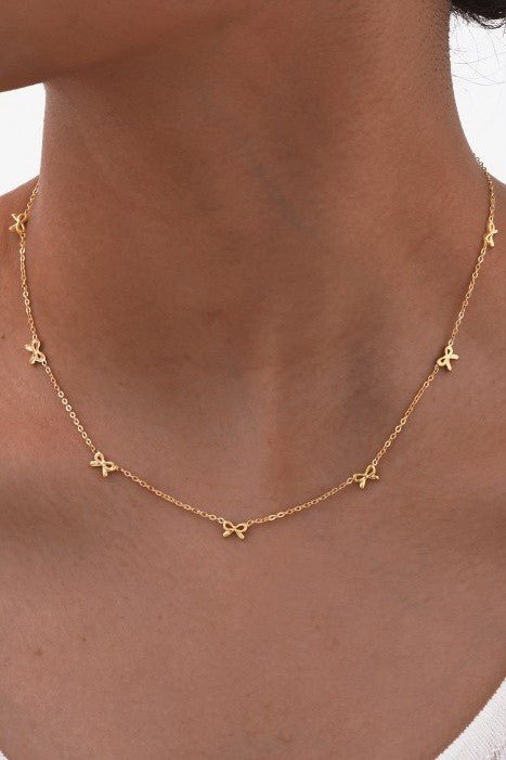 Gold Bow Necklace - 18K Stainless Steel Tarnish Free - Lavender Hills BeautyJosslyn by Wall to Wall40NK9512