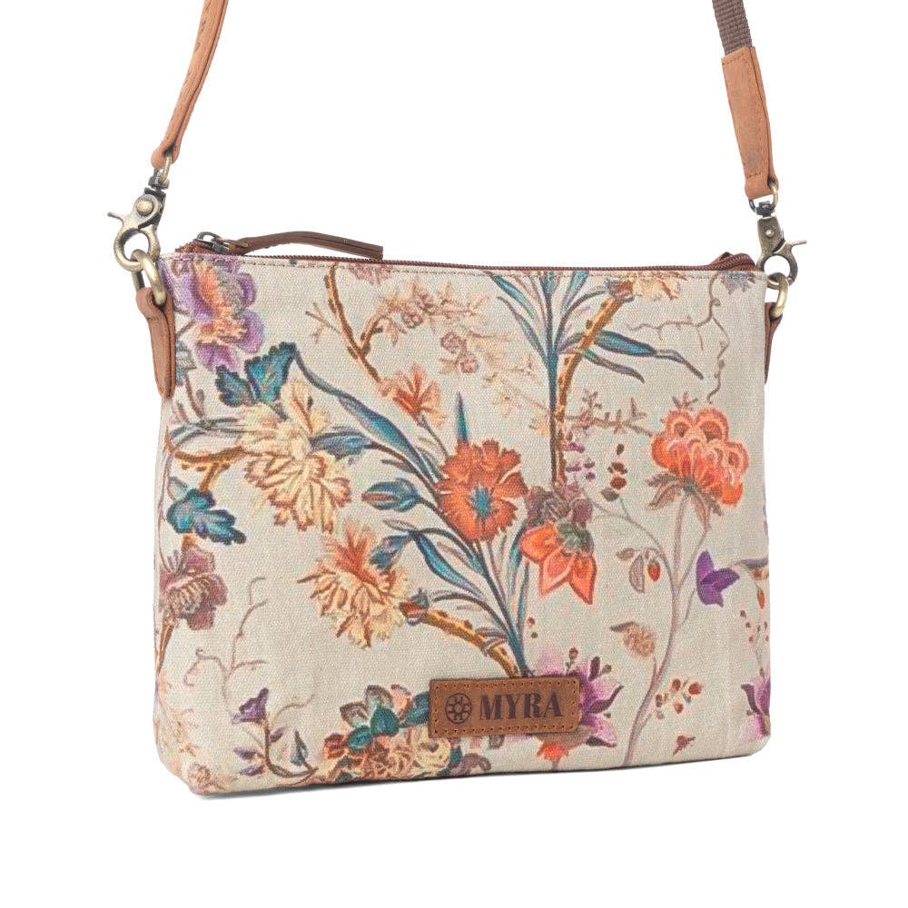 Wildflower Trail Cotton & Leather Crossbody Bag in Sunlit Bloom - Lavender HillsMyra BagS-13720
