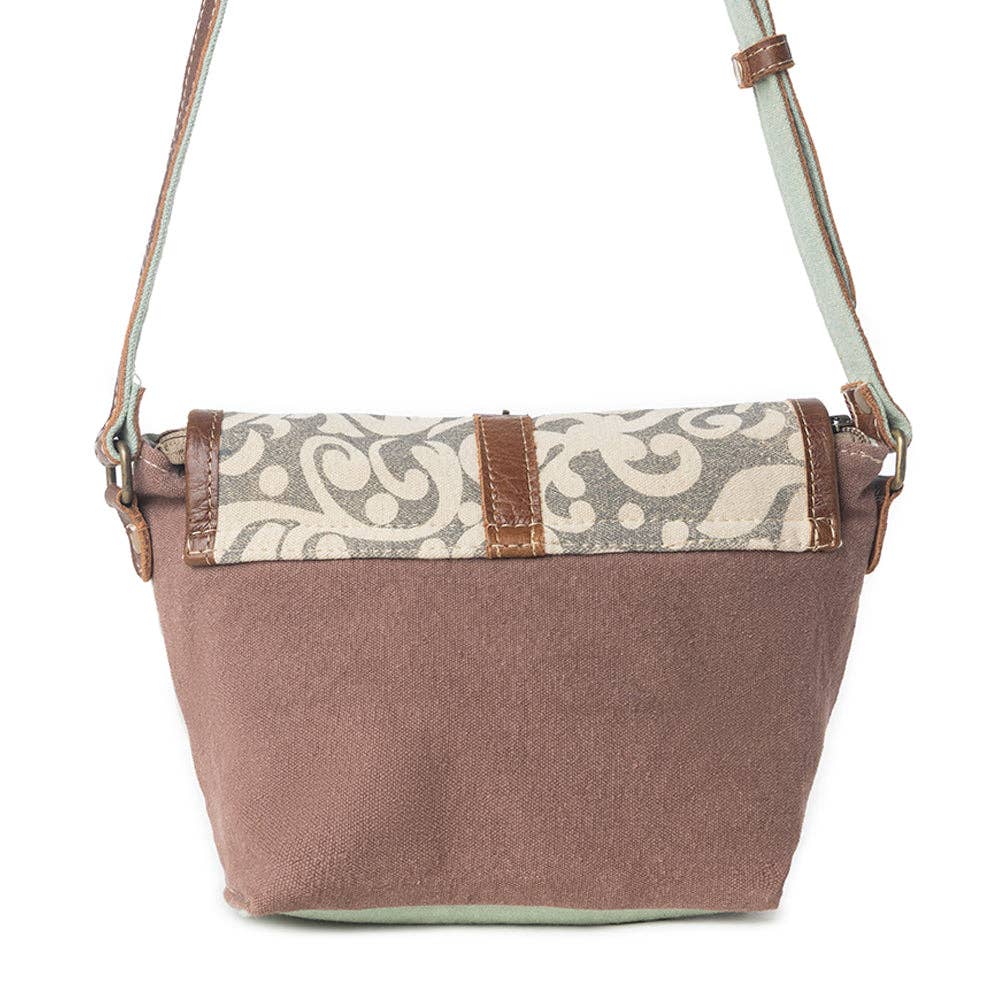 Vintage Leaf Print Canvas & Leather Crossbody Bag - Lavender HillsMyra BagS-1153