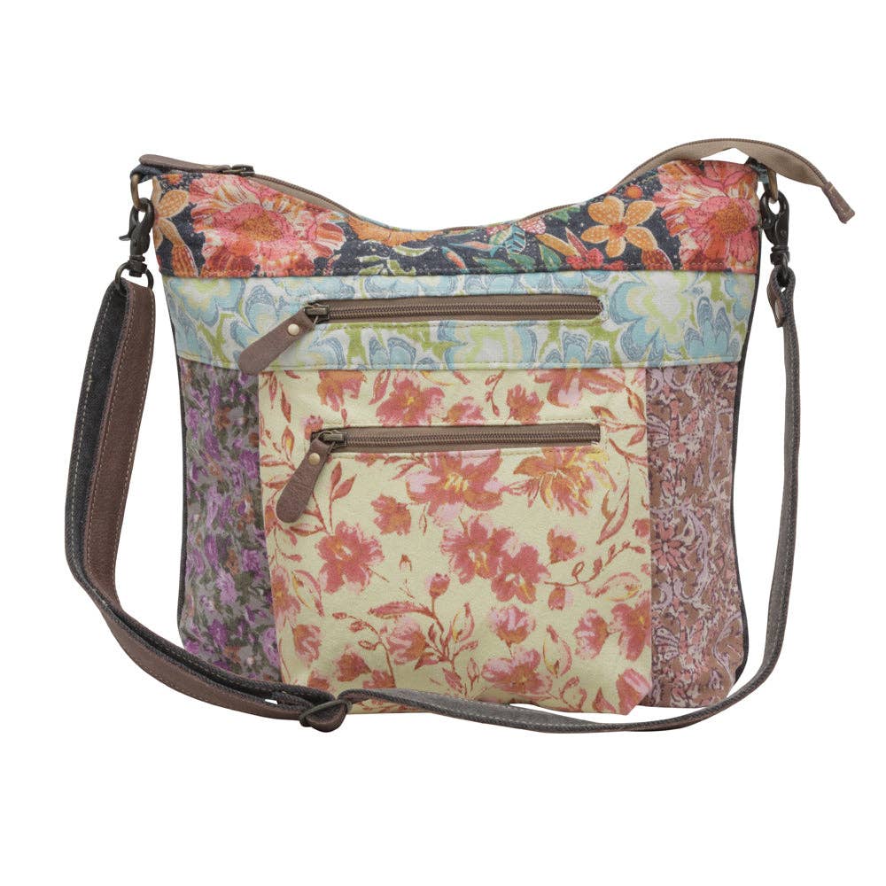 Le Fleur Essi Floral Patchwork Canvas & Leather Shoulder Bag - Lavender HillsMyra BagS-6394
