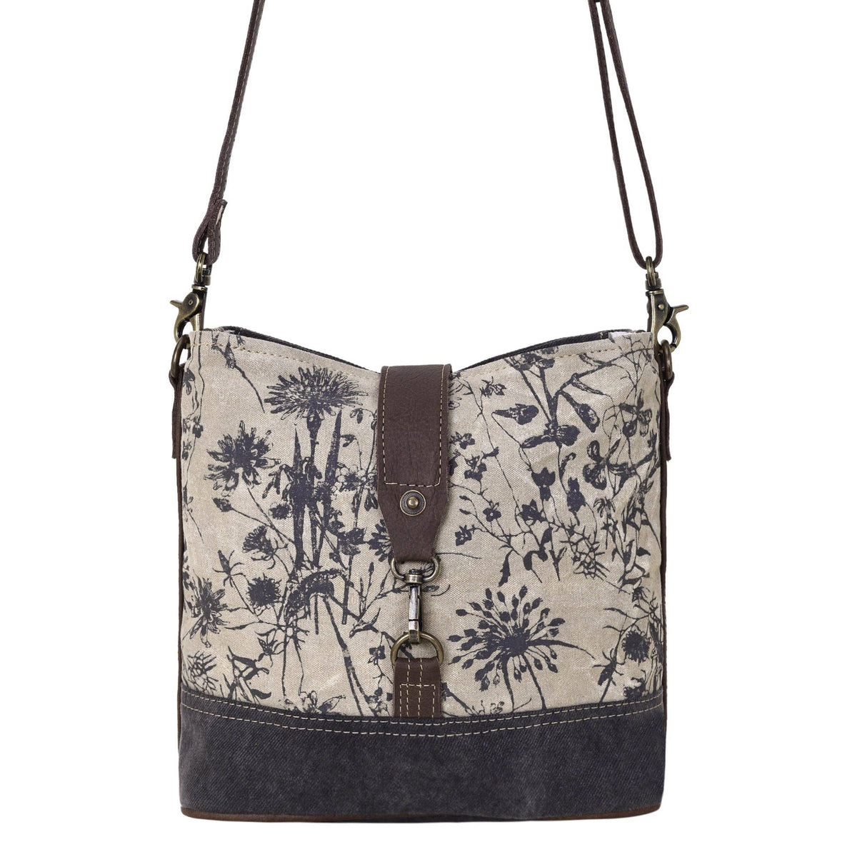 Debonair Vintage Floral Canvas & Hairon Leather Shoulder Bag - Lavender HillsMyra BagS-2663