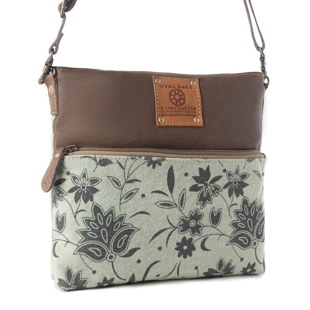 Wildprint Trail Upcycled Canvas Crossbody – Sage Floral Western Bag - Lavender HillsMyra BagS-14810