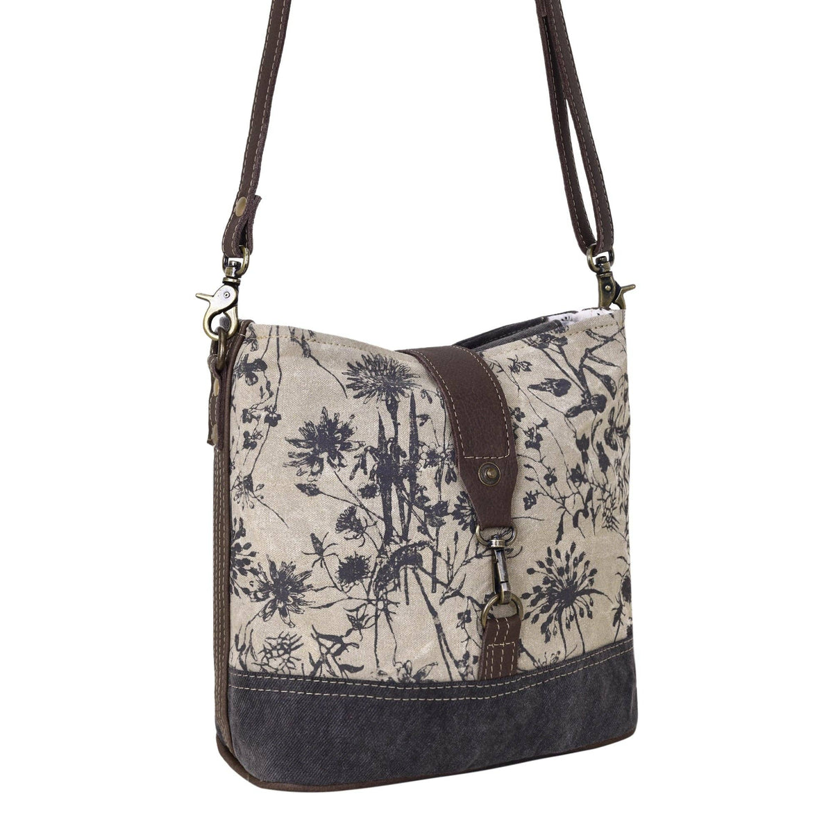 Debonair Vintage Floral Canvas & Hairon Leather Shoulder Bag - Lavender HillsMyra BagS-2663