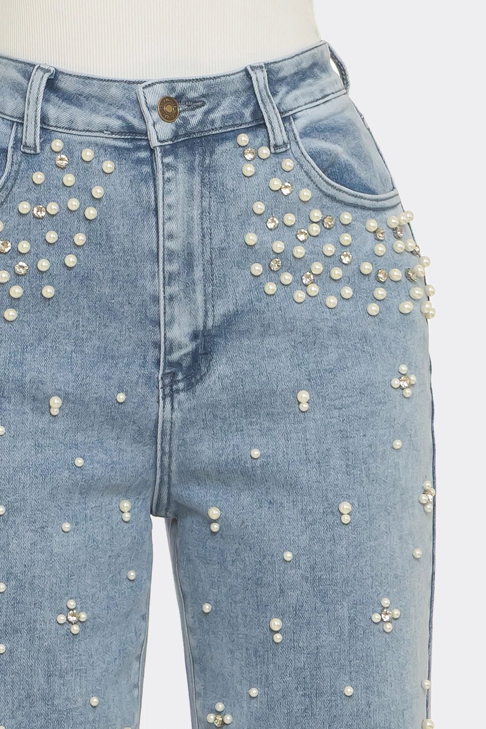 Pearl Embellished Wide Leg Jeans - Lavender HillsLA Girl