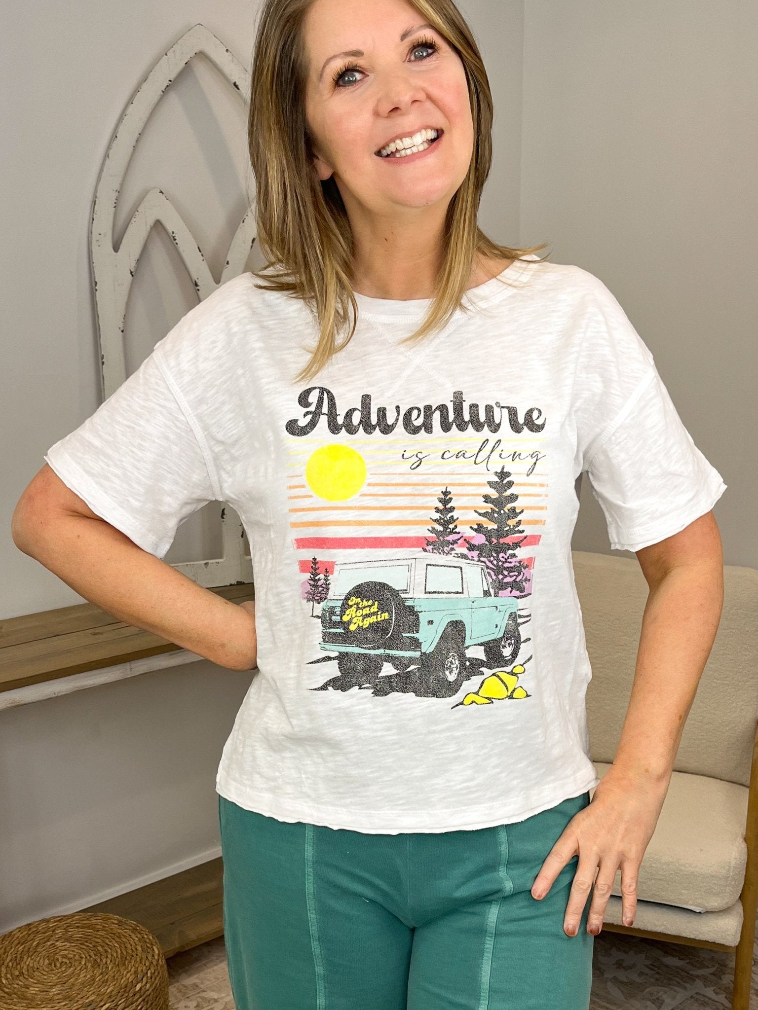 Adventure Is Calling Bronco Graphic Tee - Boxy Tee - Lavender Hills BeautyLavender Hills Beauty