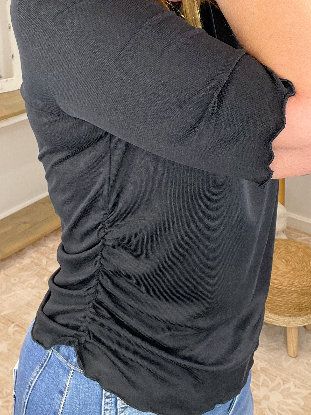 Black Ruched Side Top
