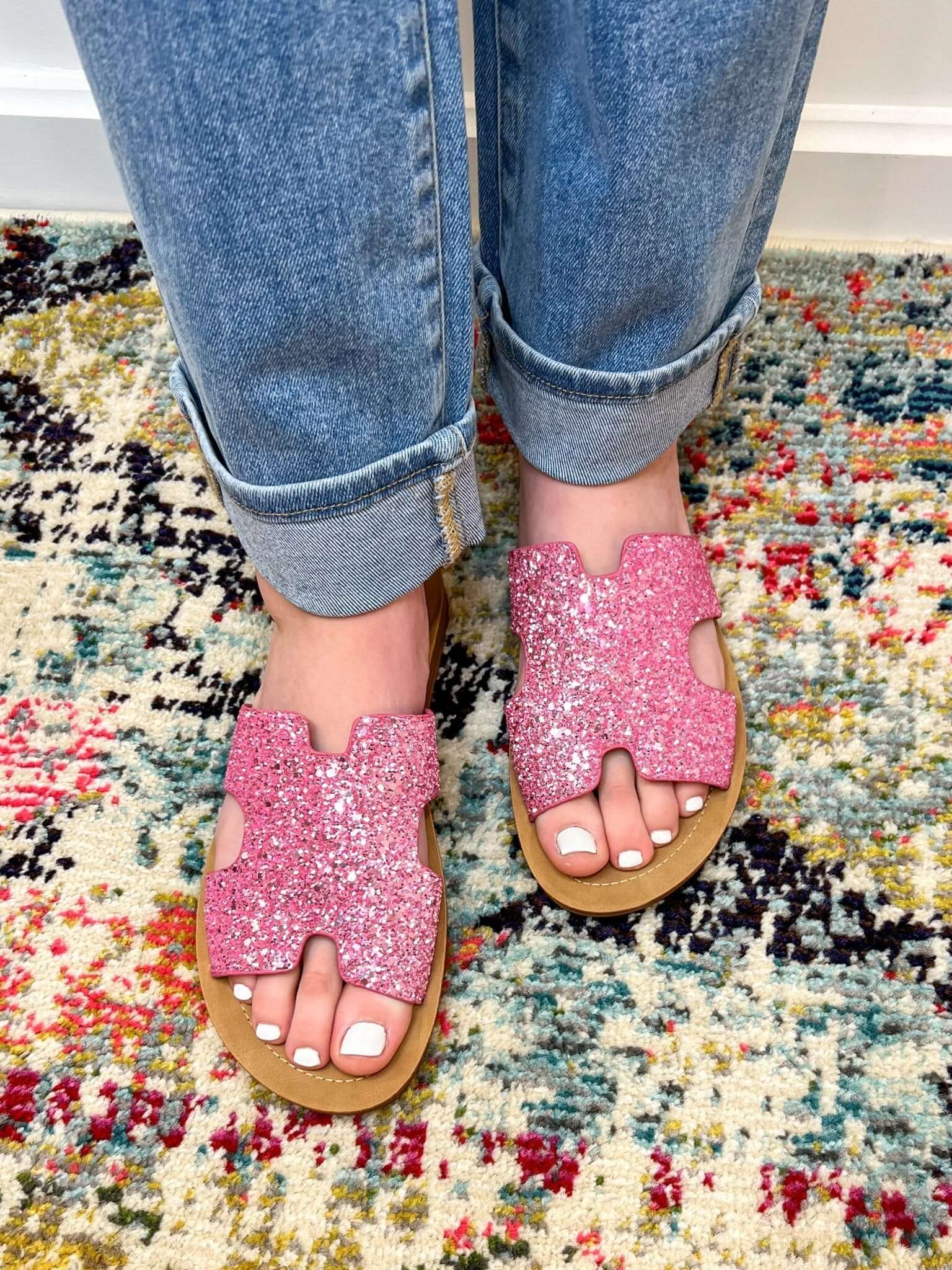 Bogalusa Slide Sandal - Pink Chunky Glitter - Lavender Hills BeautyCorkys Footwear41-5114-PCGL-U-6
