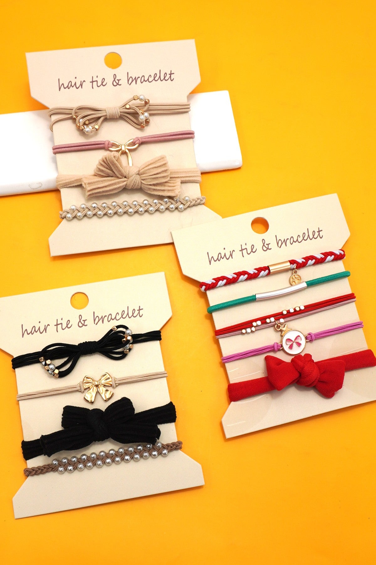 Boho Bow Stack Hair Tie & Bracelet Set - Lavender Hills BeautyJosslyn by Wall to Wall40BH105-BLK