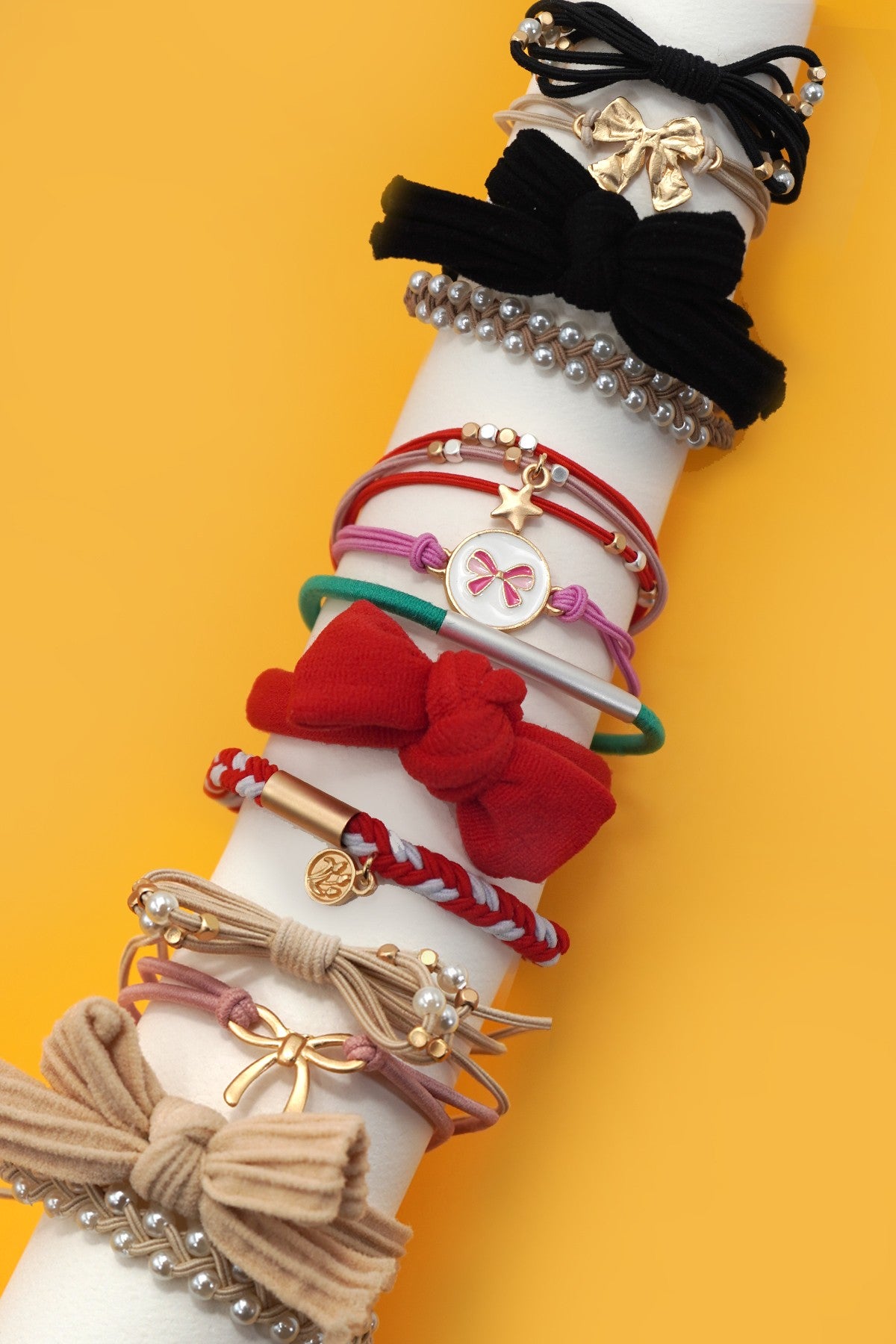 Boho Bow Stack Hair Tie & Bracelet Set - Lavender Hills BeautyJosslyn by Wall to Wall40BH105-BLK