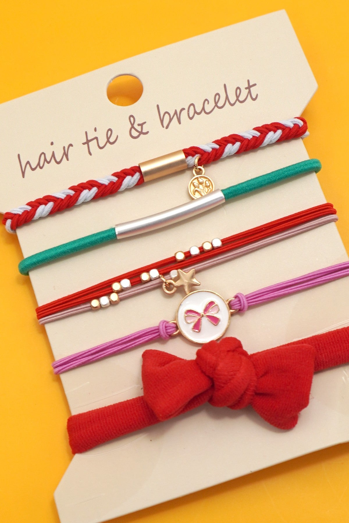 Boho Bow Stack Hair Tie & Bracelet Set - Lavender Hills BeautyJosslyn by Wall to Wall40BH105-RED