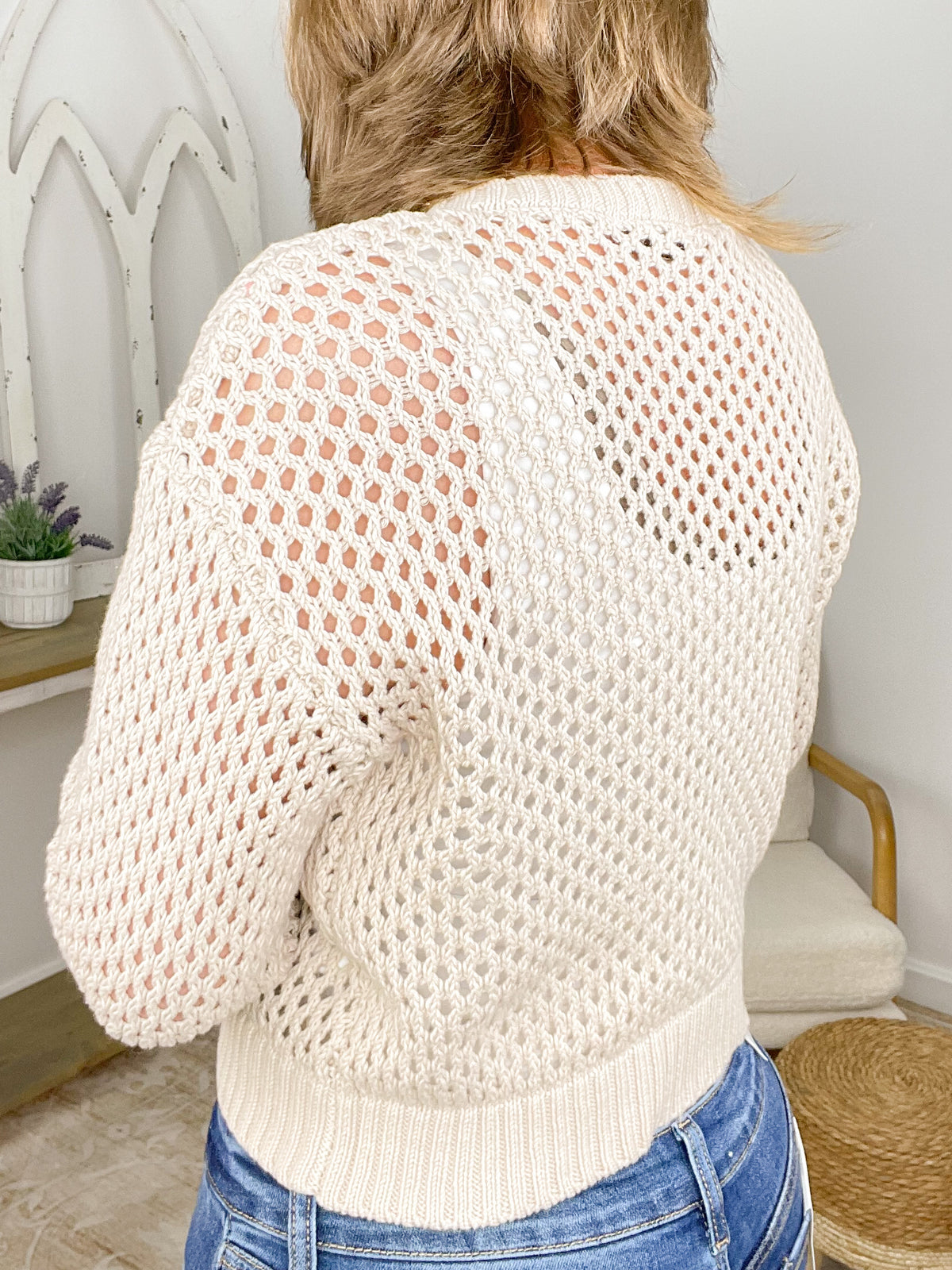 Boho Cropped Crochet Cardigan Sweater - Sand Beige