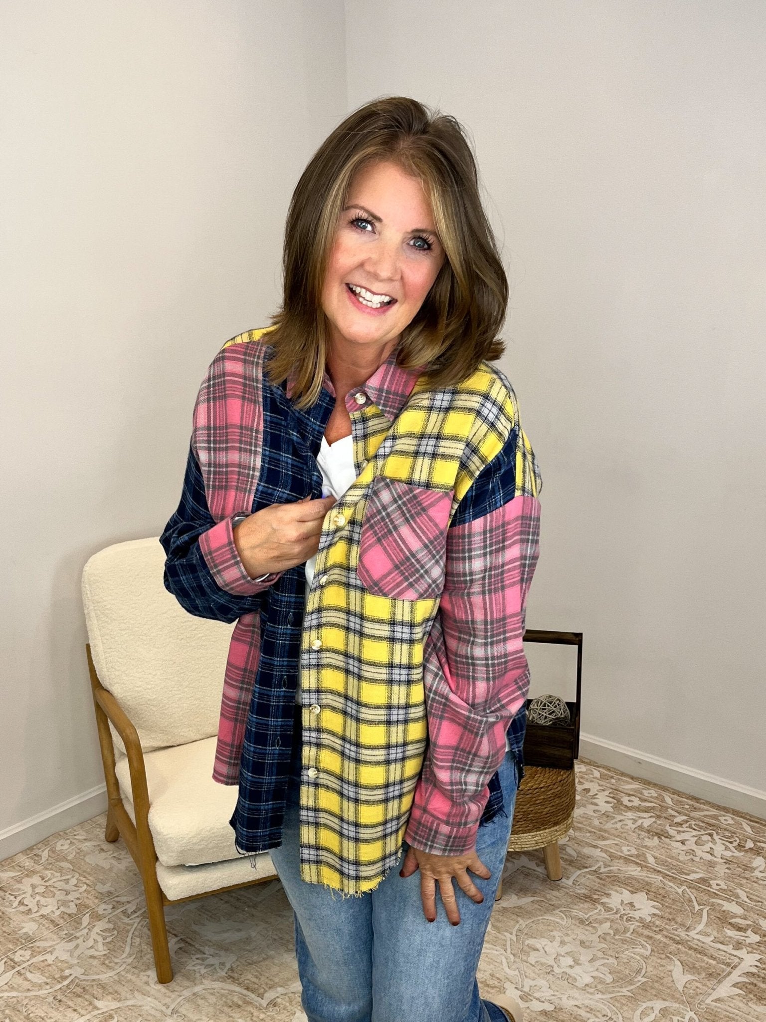 Bold Blocks Mixed Plaid Flannel - Lavender Hills BeautyAMEI & CO8316DN - S