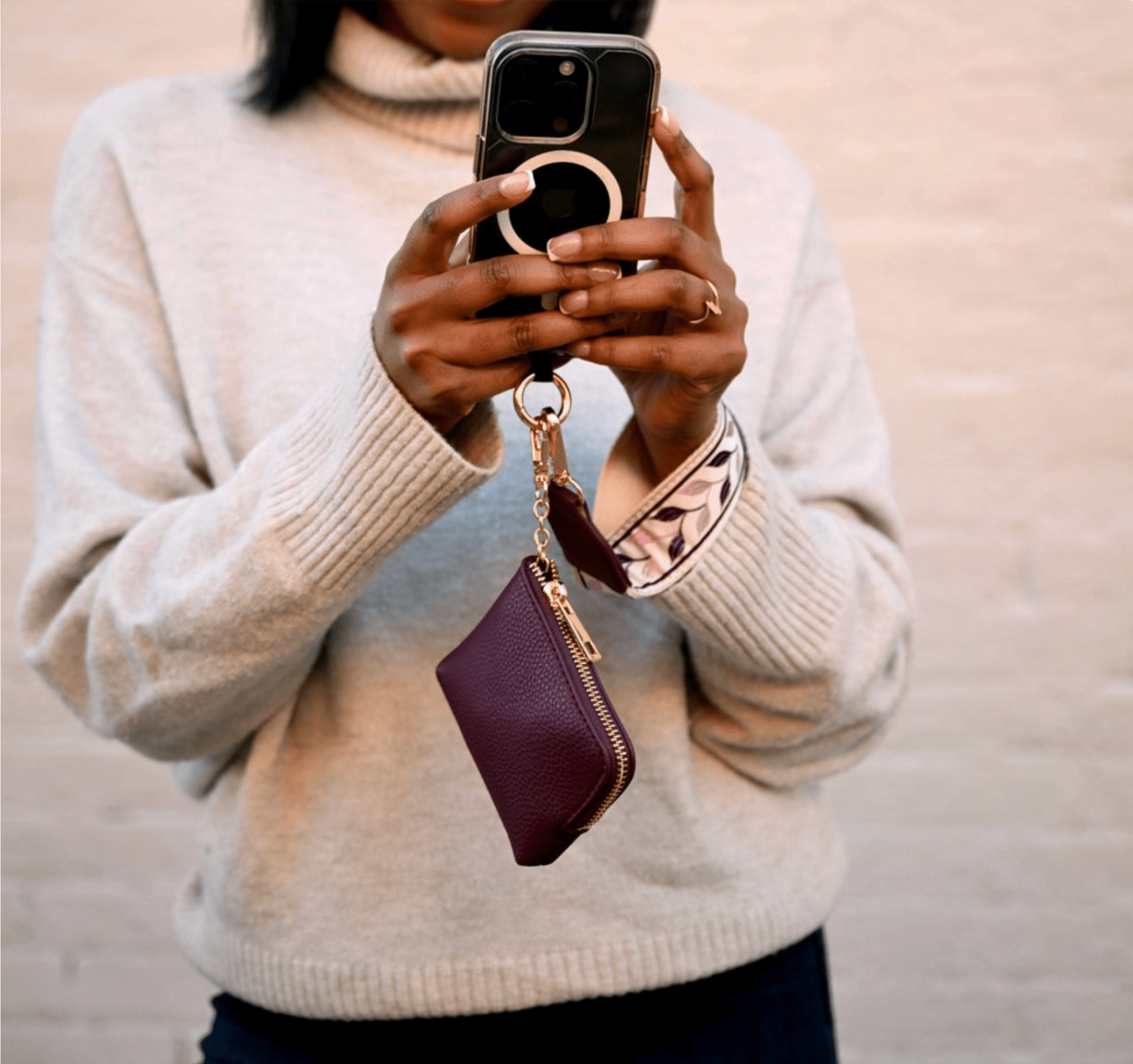3 - in - 1 Clip & Go Crossbody Phone Strap with RFID Leaf Pattern - Teal & Grey - Lavender Hills BeautySave The GirlsCG-1100GL
