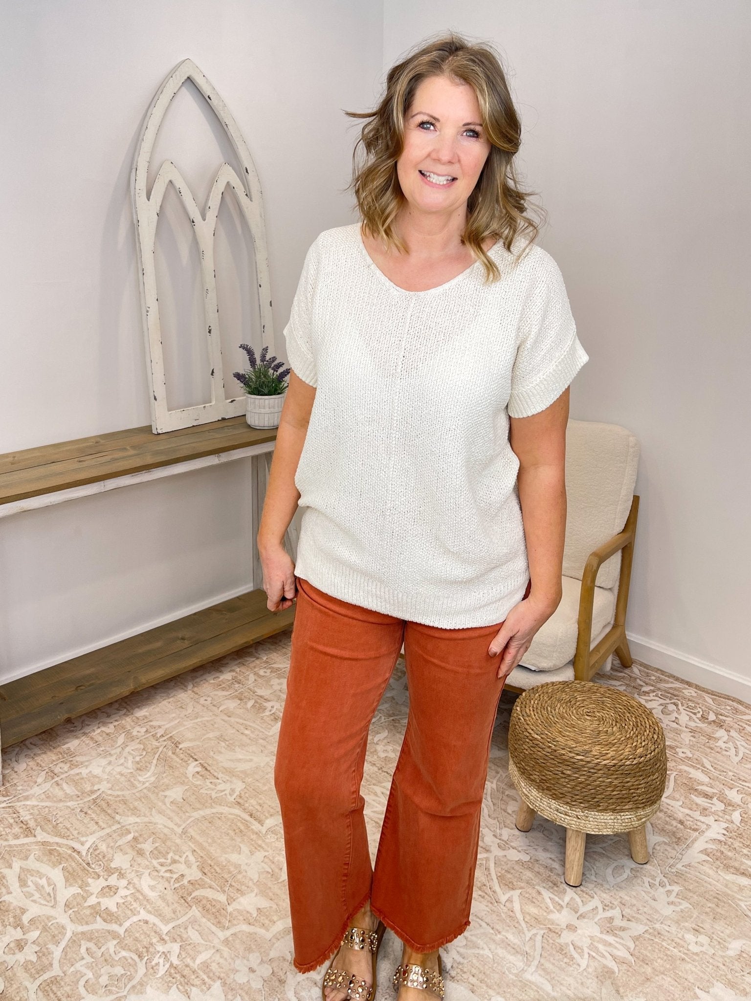 Acid Wash High Rise Cropped Bootcut Jeans Pants - Lavender Hills BeautyZenana