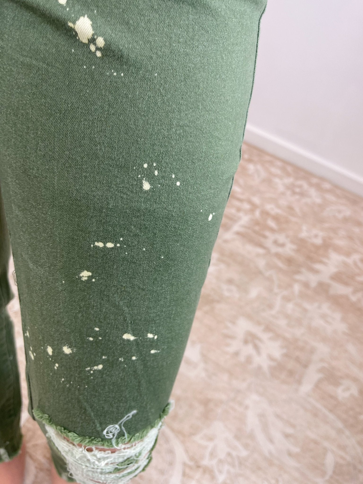 Distressed Olive Splatter Skinny Jeans