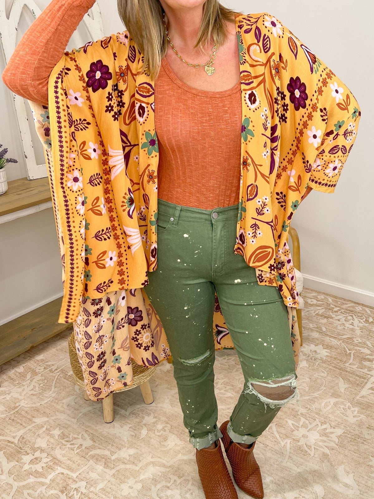 Distressed Olive Splatter Skinny Jeans - Lavender HillsEaselEB50265-OLV-S