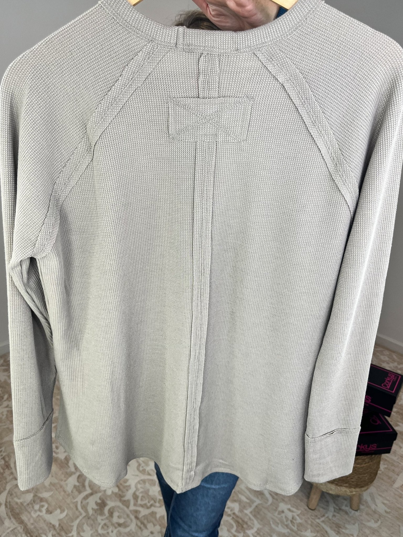 Everyday Waffle Raglan Long Sleeve Top Shirt - Lavender Hills BeautyZenanaJT - 7542M8 - TEL - S