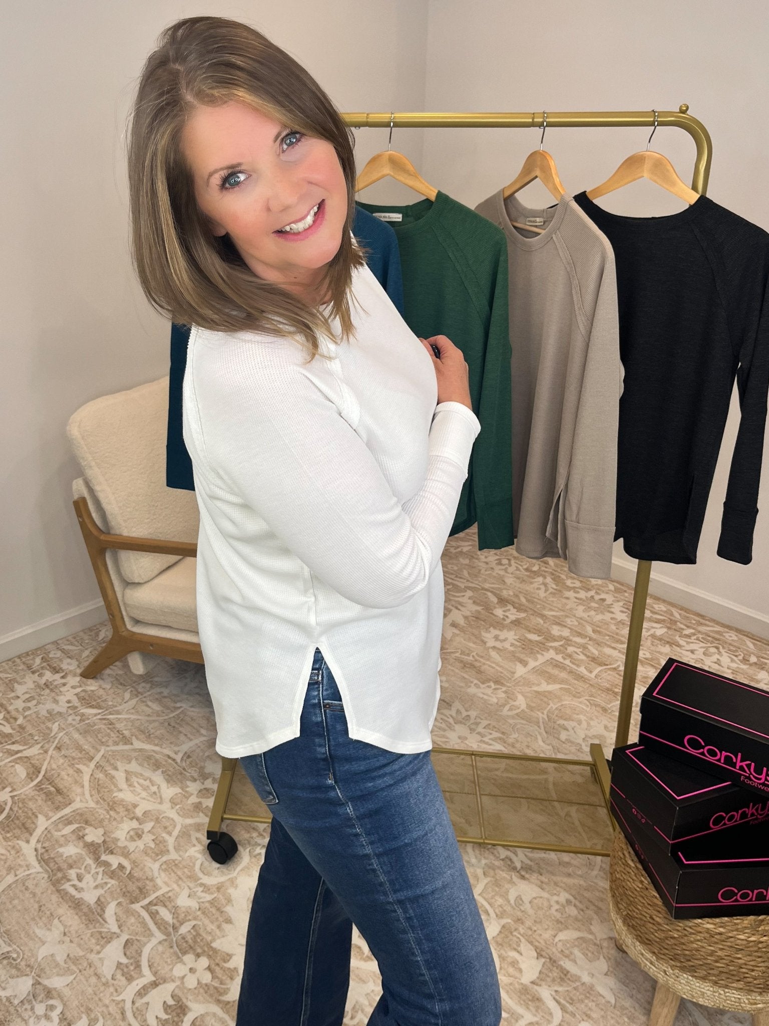 Everyday Waffle Raglan Long Sleeve Top Shirt - Lavender Hills BeautyZenanaJT - 7542M8 - TEL - S