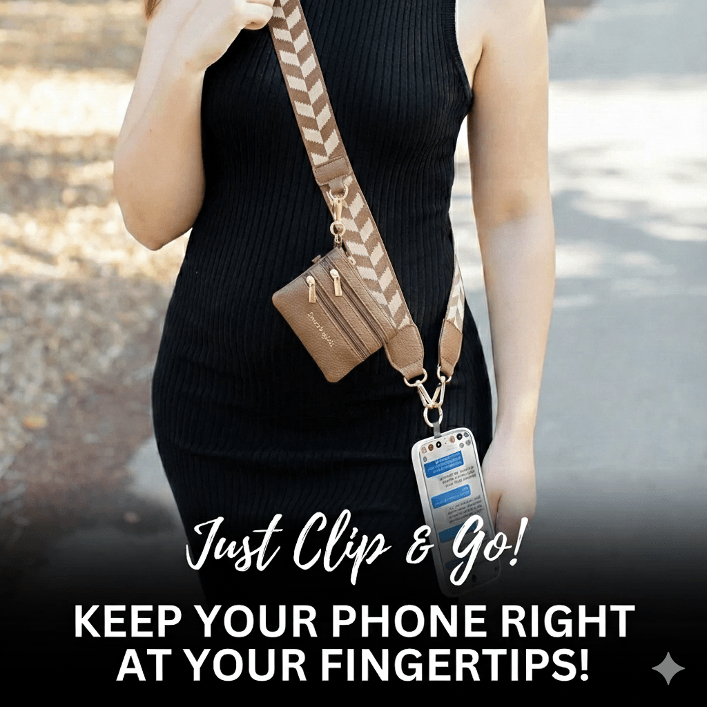 Clip & Go Strap with Zippered Classic Pouch - Brown/Cream Chevron - Lavender Hills BeautySave The GirlsCG-1048BC