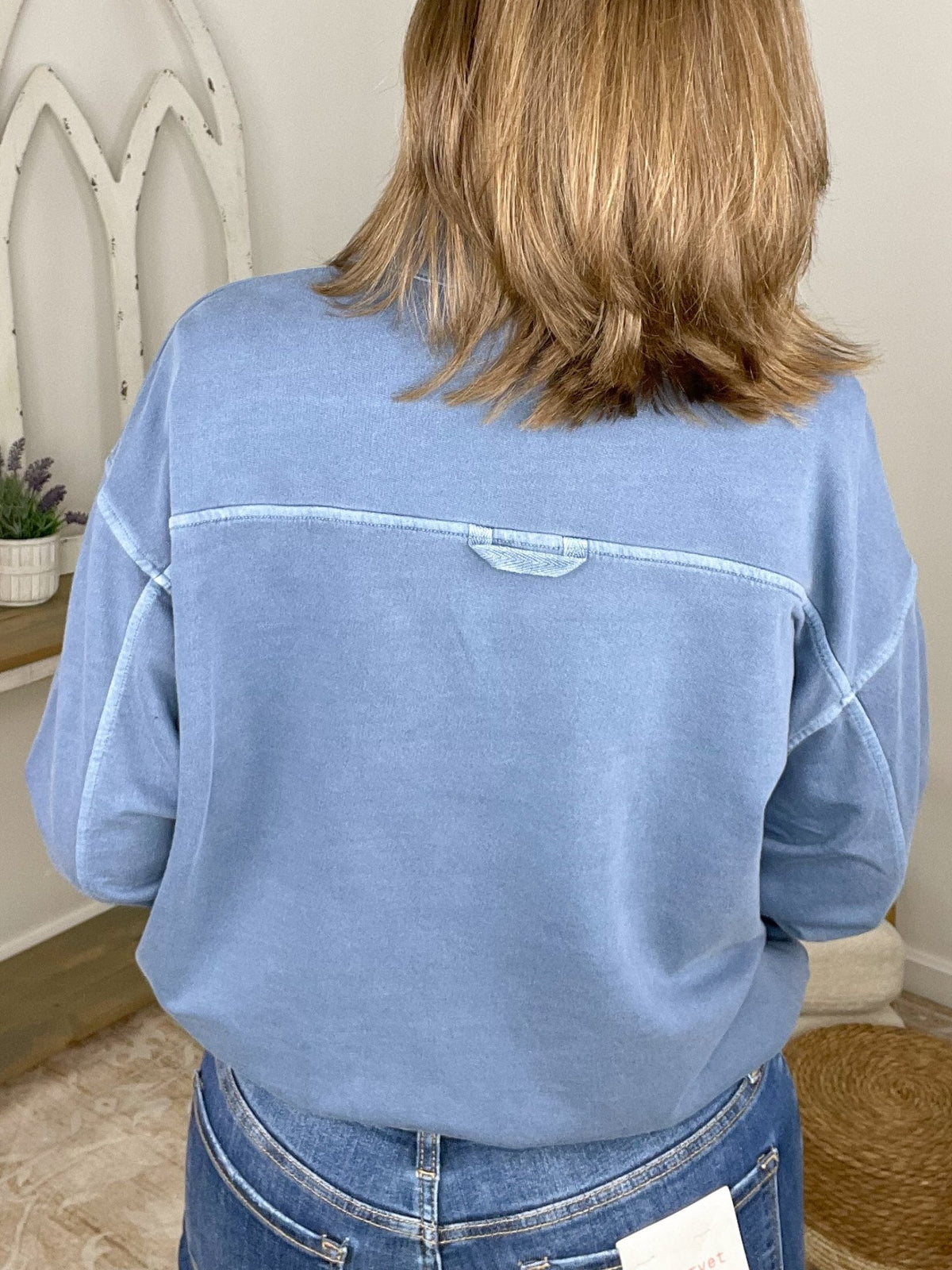 Go-To Half Zip Sweatshirt French Terry Pullover - Dusty Blue - Lavender HillsZenanaTTW-5282Y-DUSBLE-S