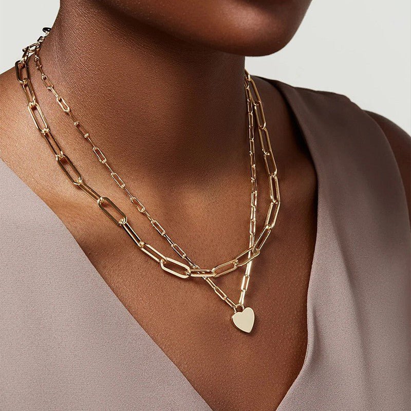 Gold Heart Layered Paperclip Link Chain Necklace - 18K Stainless Steel Tarnish Free - Lavender Hills BeautyJosslyn by Wall to Wall40NK9429