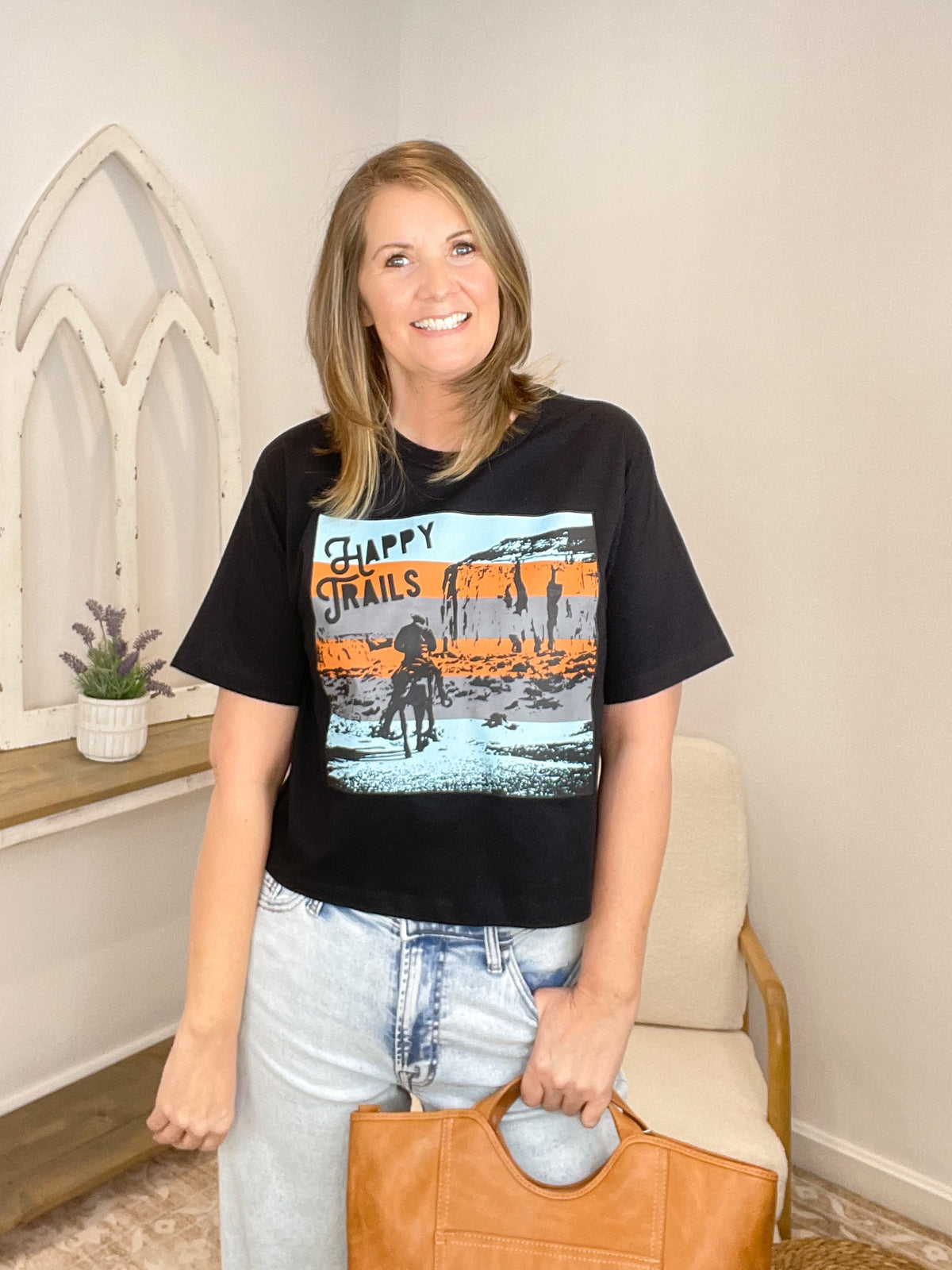 Happy Trails Boxy Western Graphic Tee - Vintage Desert Cowboy T-Shirt