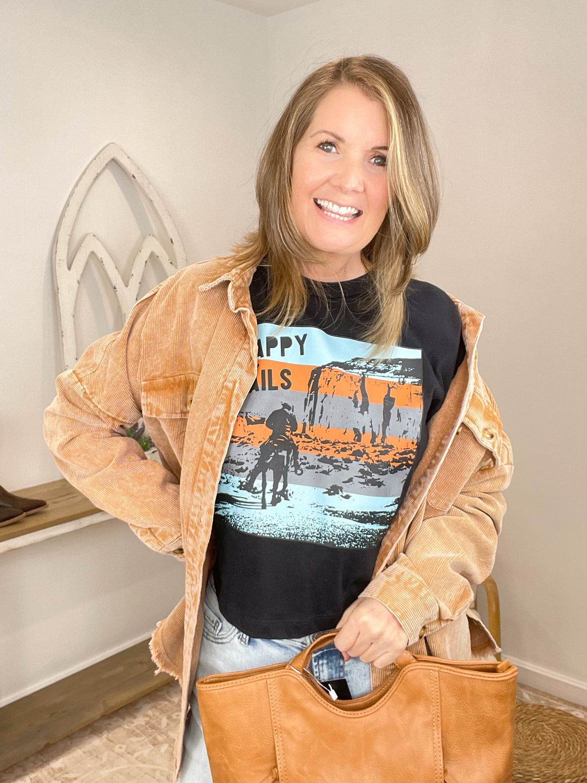Happy Trails Boxy Western Graphic Tee - Vintage Desert Cowboy T-Shirt