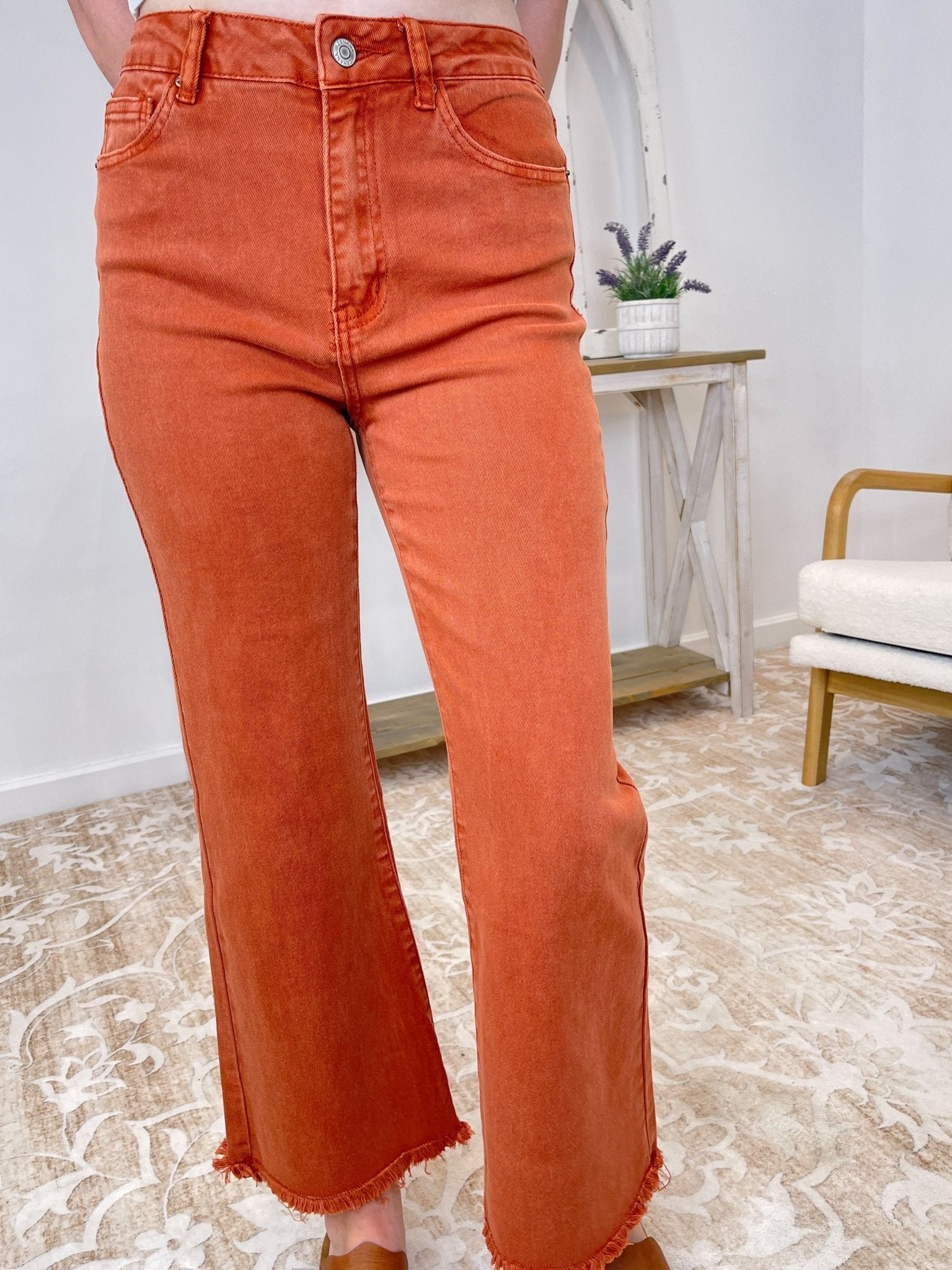 Acid Wash High Rise Cropped Bootcut Jeans Pants - Lavender Hills BeautyZenana