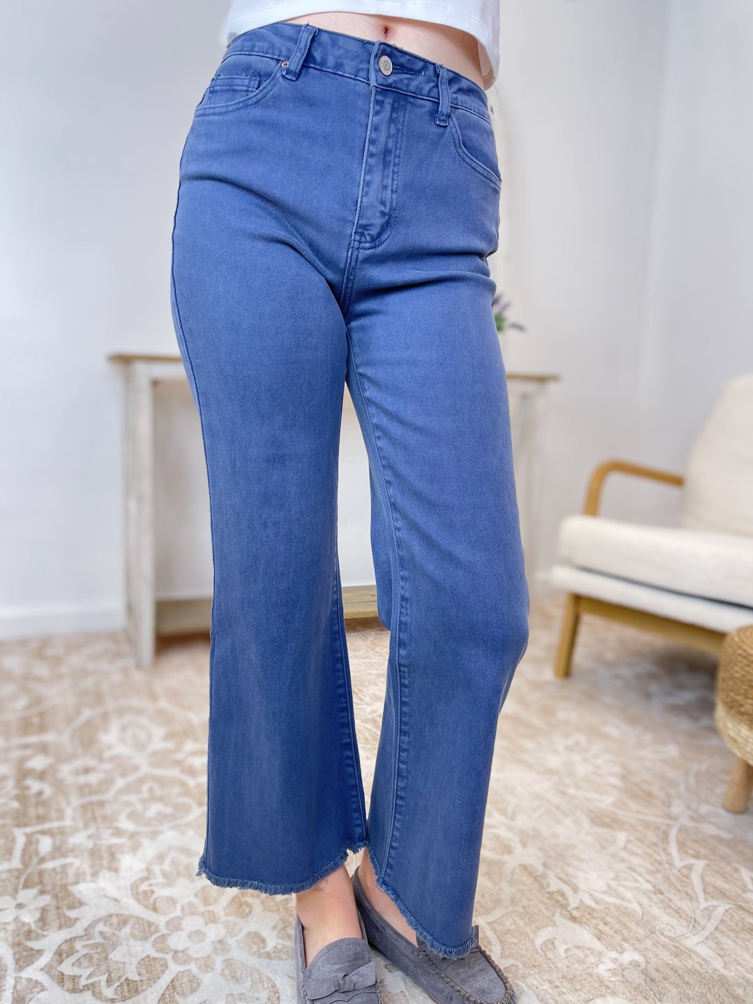 Acid Wash High Rise Cropped Bootcut Jeans Pants - Lavender Hills BeautyZenana