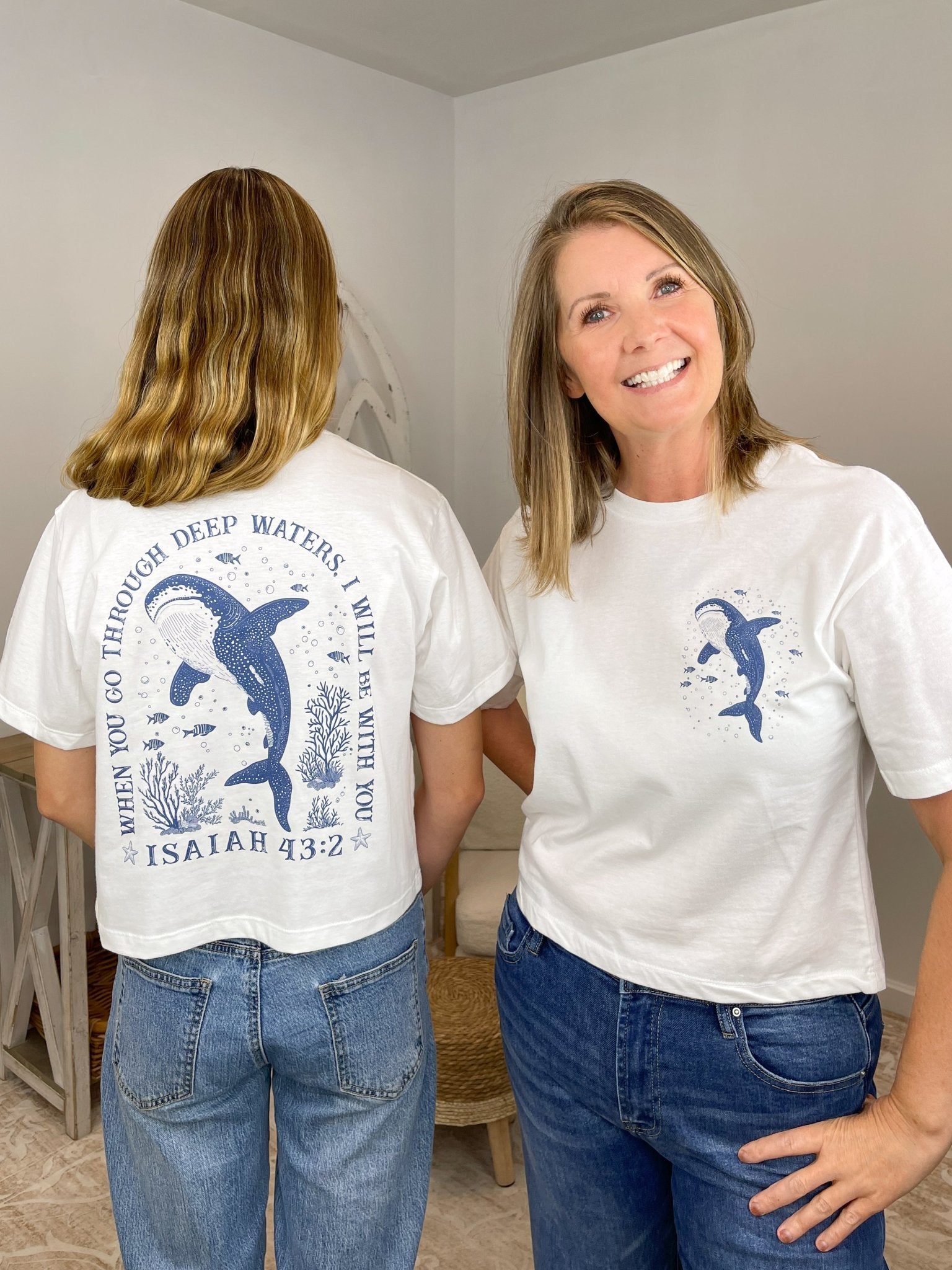 Deep Waters Whale Shark Crop Tee | Retro Isaiah 43:2 Christian Beach Shirt - Lavender HillsTallulah Bee ApparelWHL-SAH-S