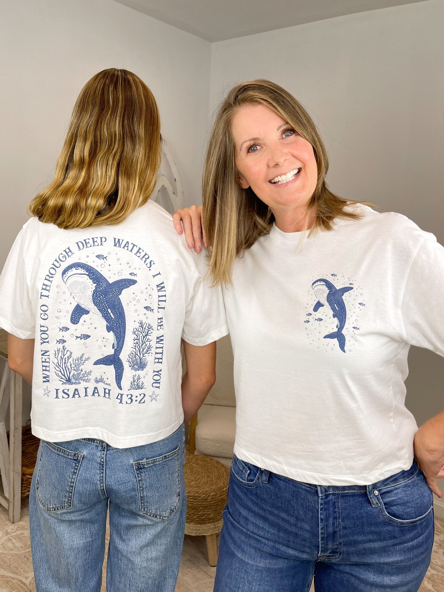 Deep Waters Whale Shark Crop Tee | Retro Isaiah 43:2 Christian Beach Shirt - Lavender HillsTallulah Bee ApparelWHL-SAH-S