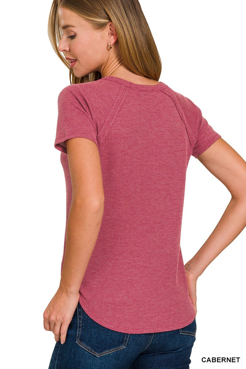 Effortless Baby Waffle Raglan Tee - Short Sleeve Top - Lavender HillsZenanaJT-7538Y-CAB-S