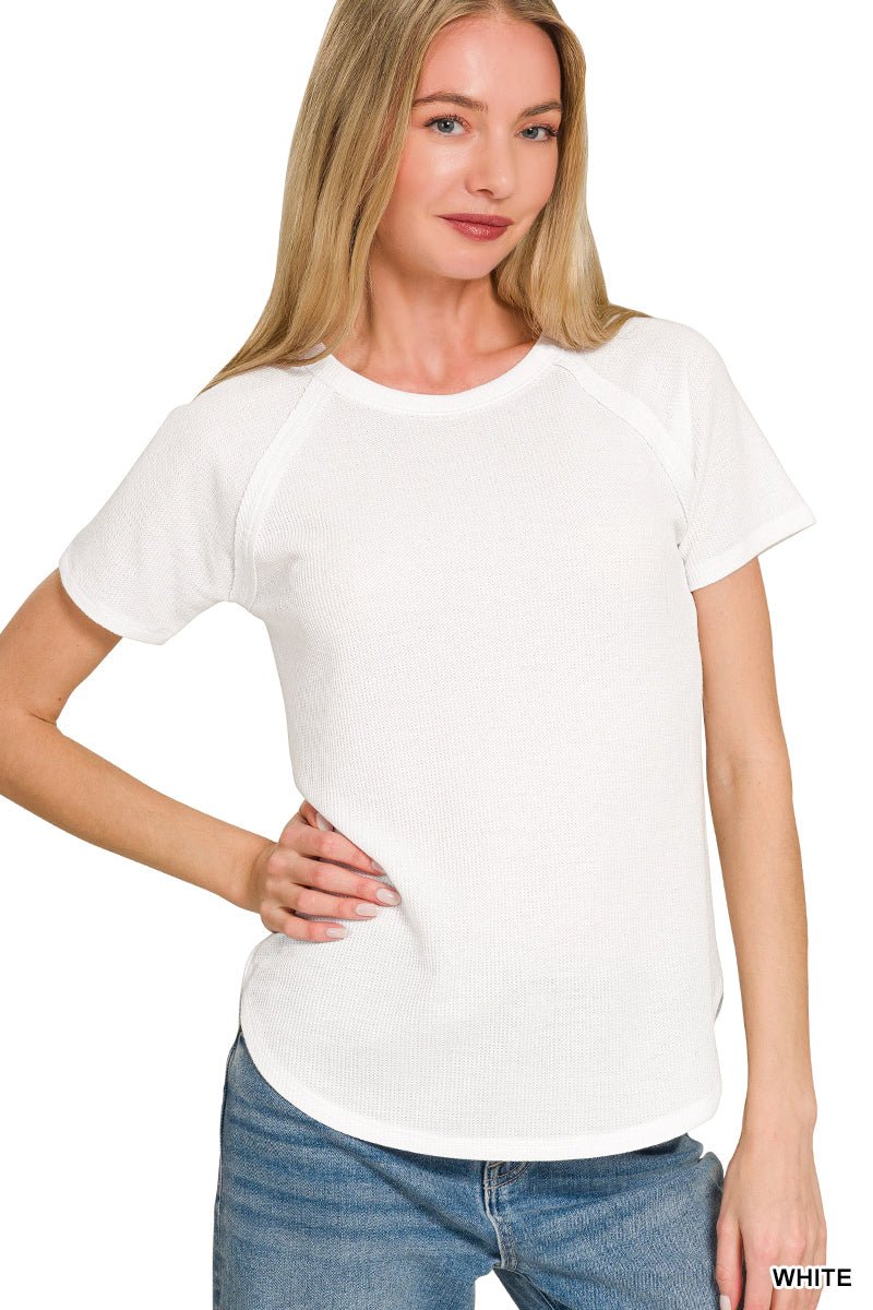 Effortless Baby Waffle Raglan Tee - Short Sleeve Top - Lavender HillsZenanaJT-7538Y-CAB-S
