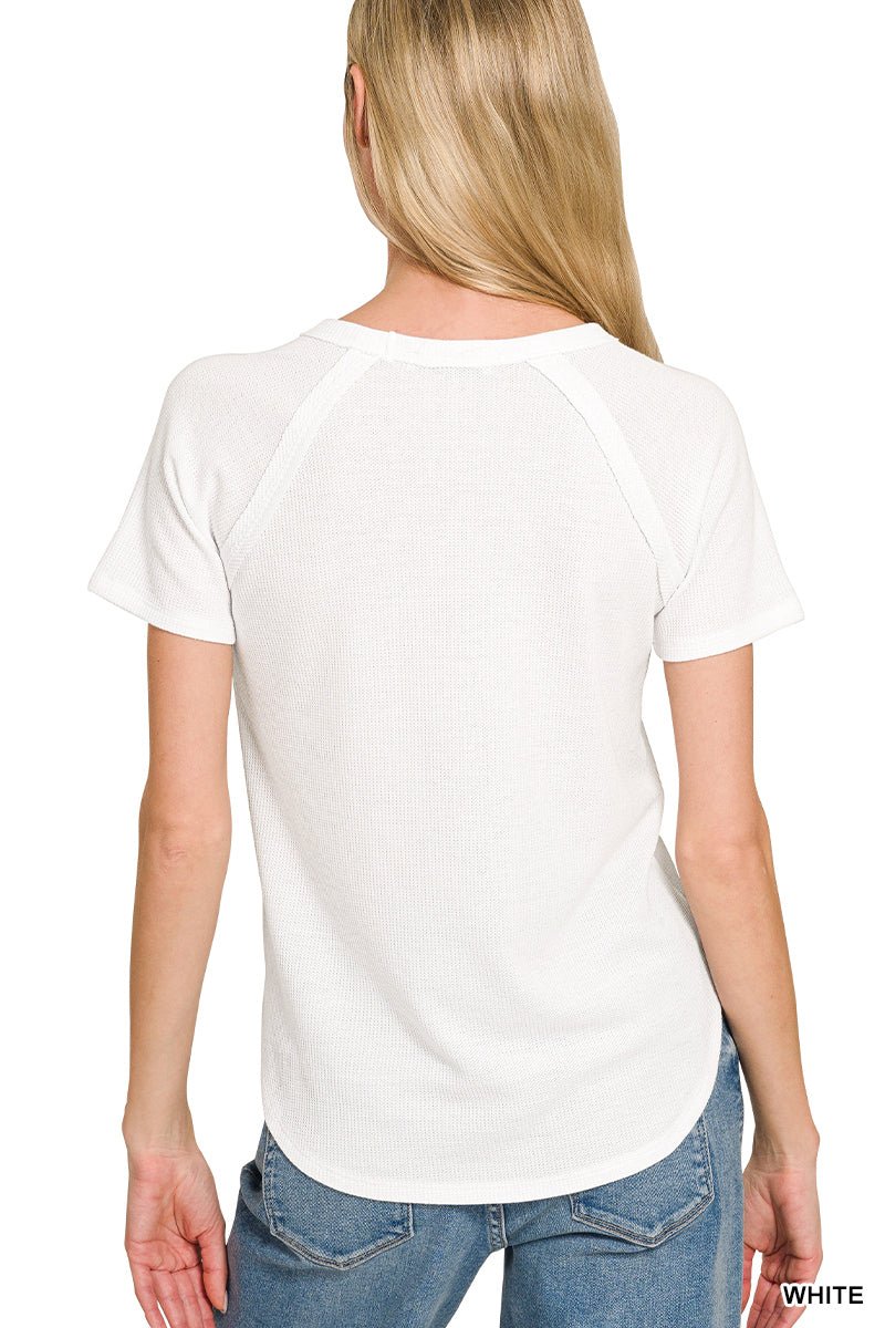 Effortless Baby Waffle Raglan Tee - Short Sleeve Top - Lavender HillsZenanaJT-7538Y-CAB-S