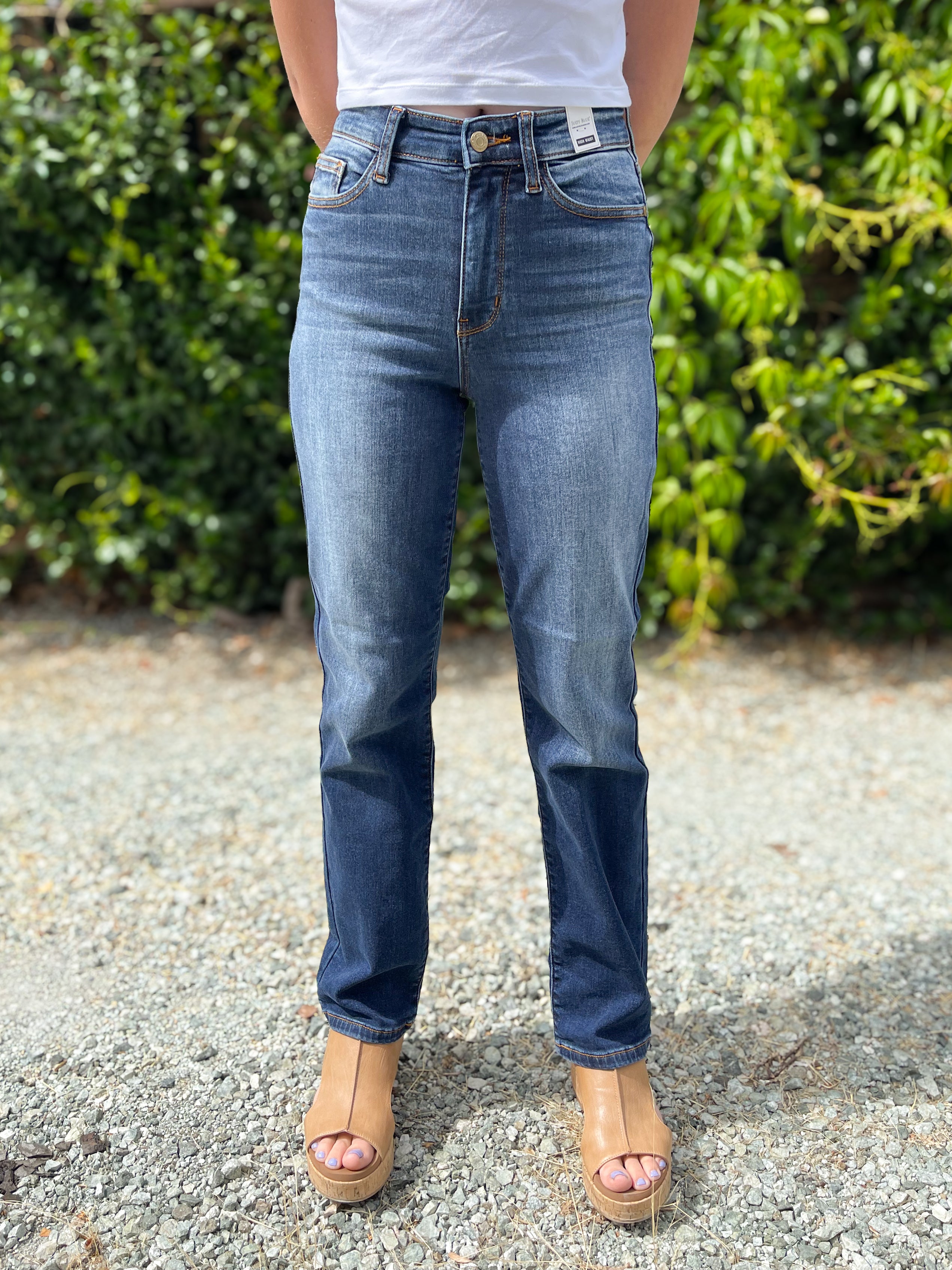 Judy Blue High-Rise Thermal Straight Leg Jeans - Vintage Dark Wash