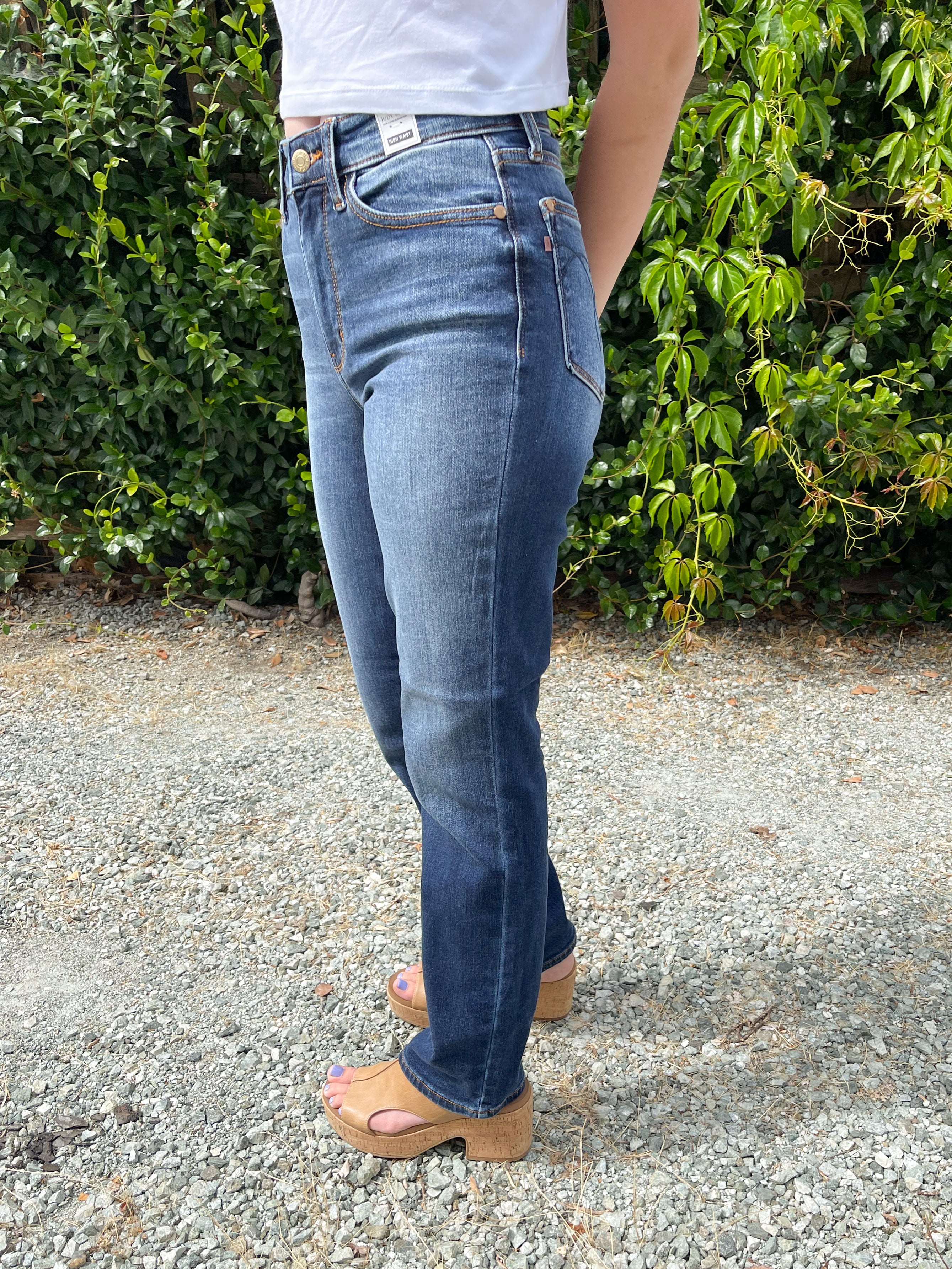 Judy Blue High-Rise Thermal Straight Leg Jeans - Vintage Dark Wash