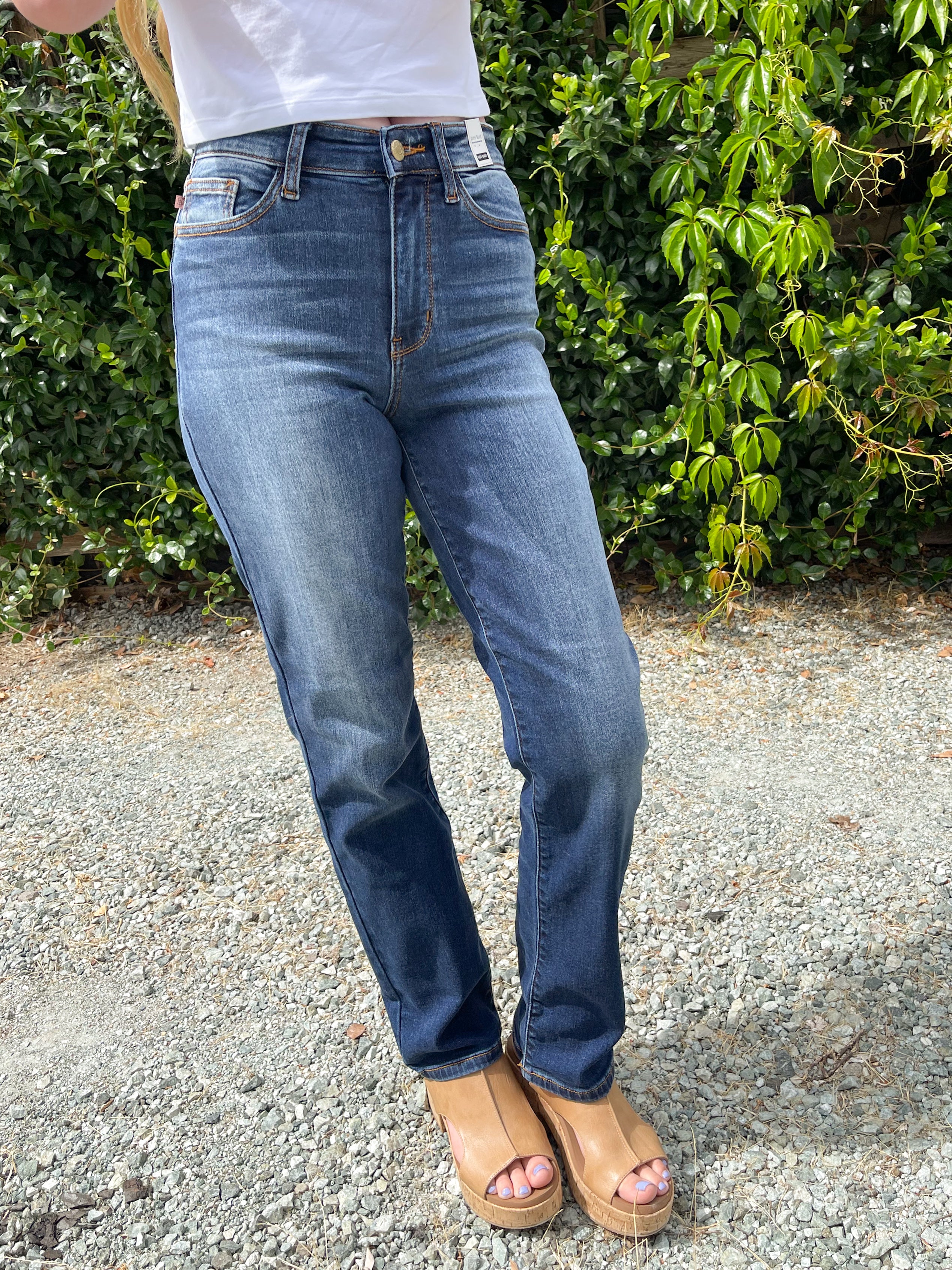Judy Blue High-Rise Thermal Straight Leg Jeans - Vintage Dark Wash