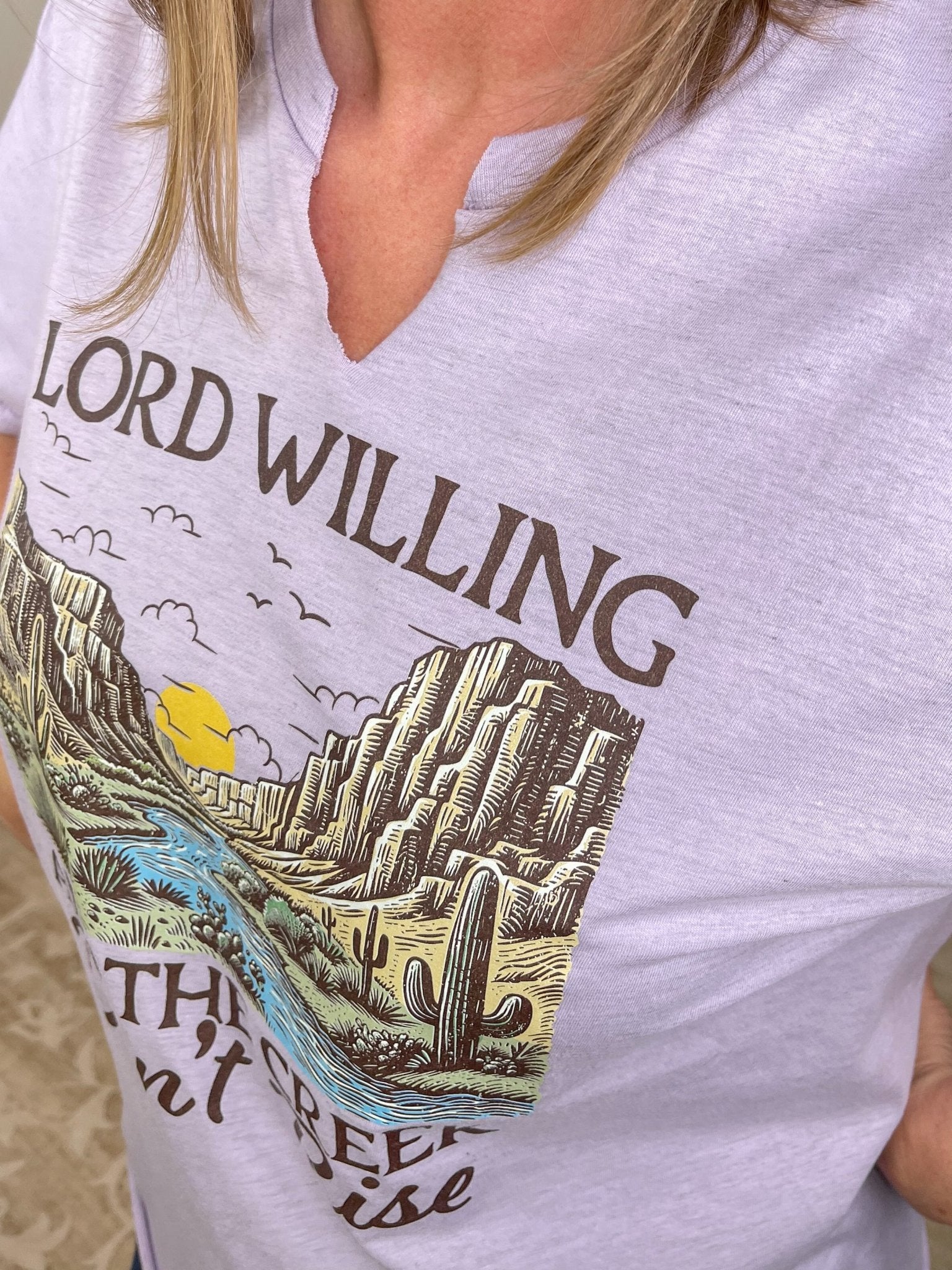 "Lord Willing and the Creek Don't Rise" Christian Graphic Tee - Lavender HillsTallulah Bee ApparelLRDCRE-S