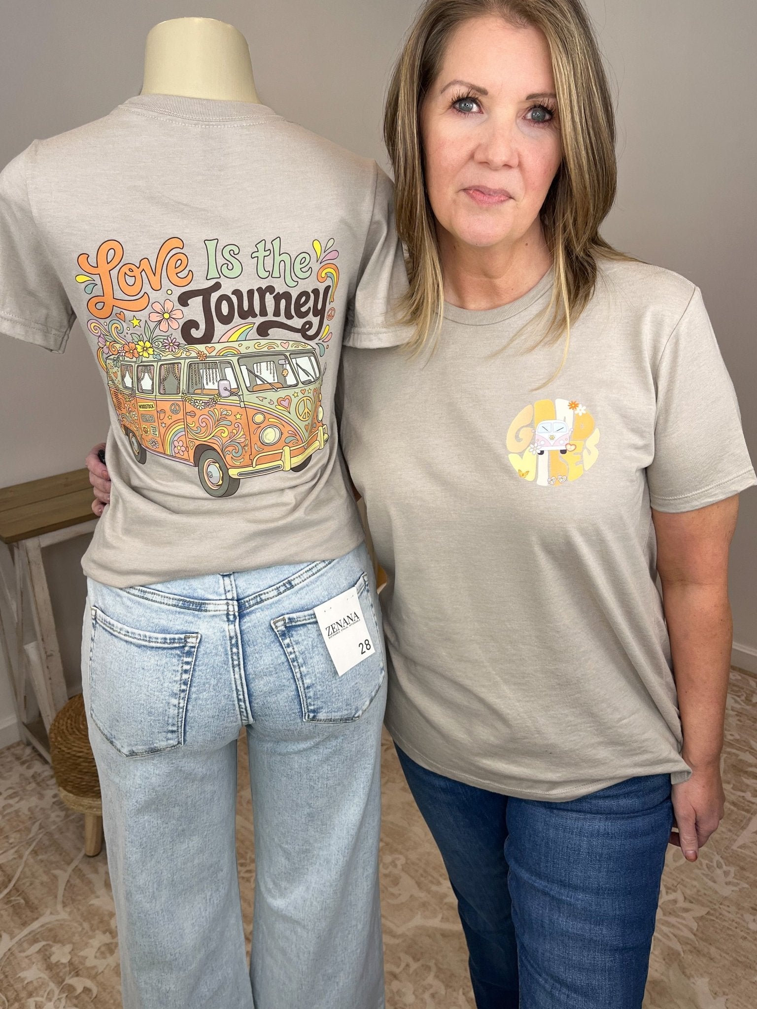 "Love Is the Journey" Retro VW Bus Graphic Tee – Groovy Hippie Style - Lavender Hills BeautyLavender Hills Beauty
