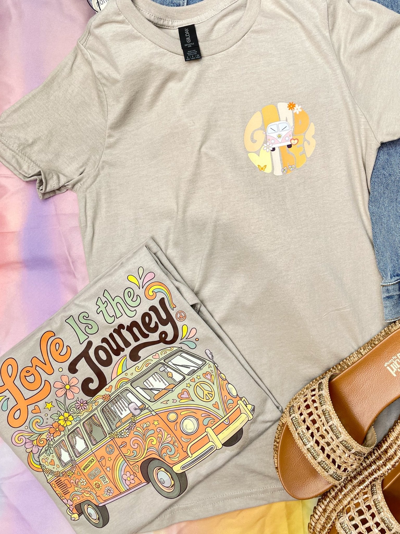 "Love Is the Journey" Retro VW Bus Graphic Tee – Groovy Hippie Style - Lavender Hills BeautyLavender Hills Beauty