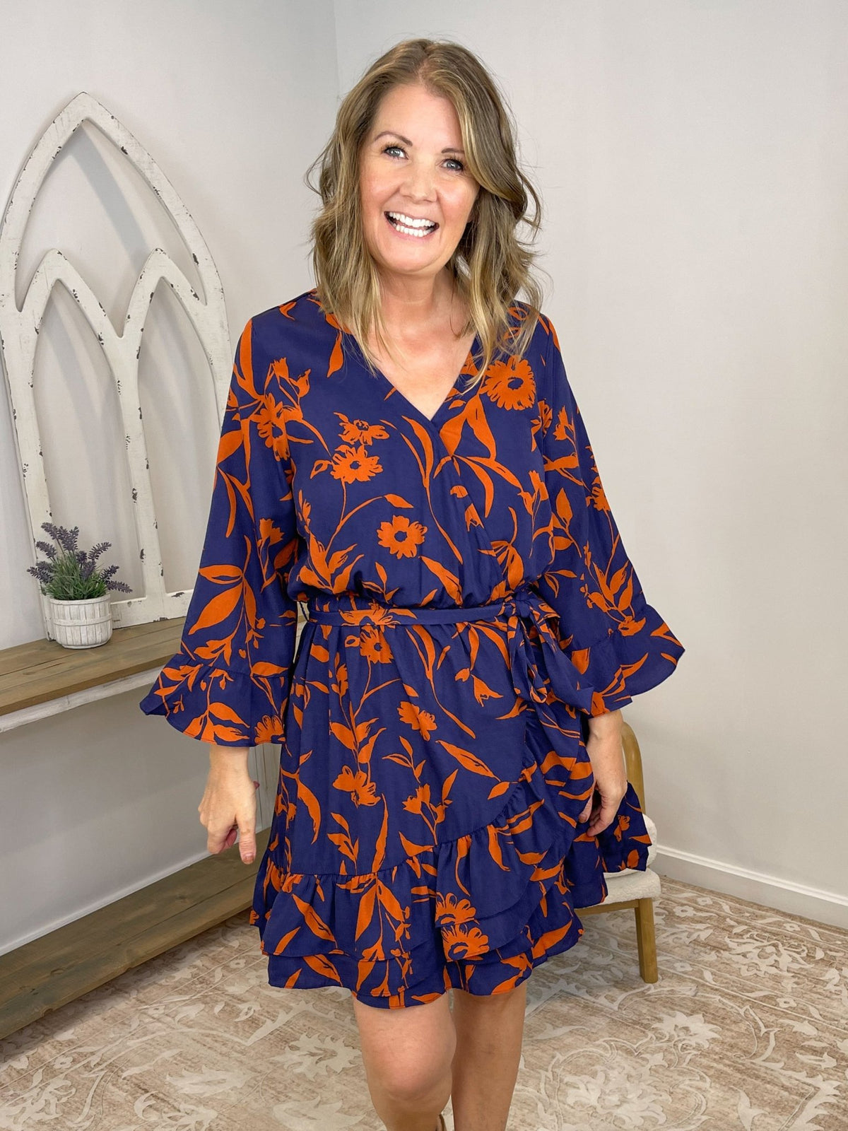 Midnight Floral Surplice Wrap Dress - Lavender HillsEaselED25573-MDBL-S
