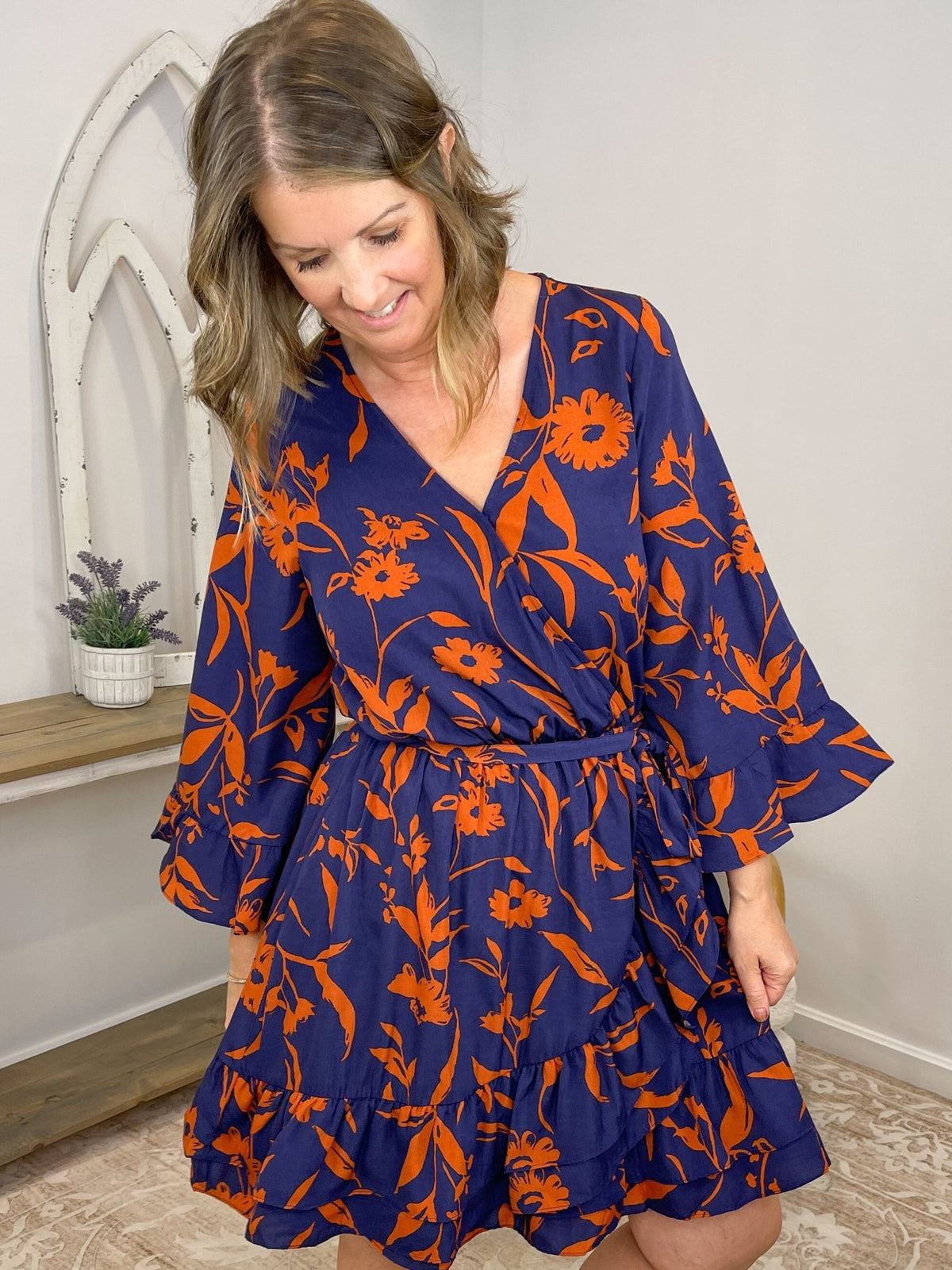 Midnight Floral Surplice Wrap Dress - Lavender HillsEaselED25573-MDBL-S