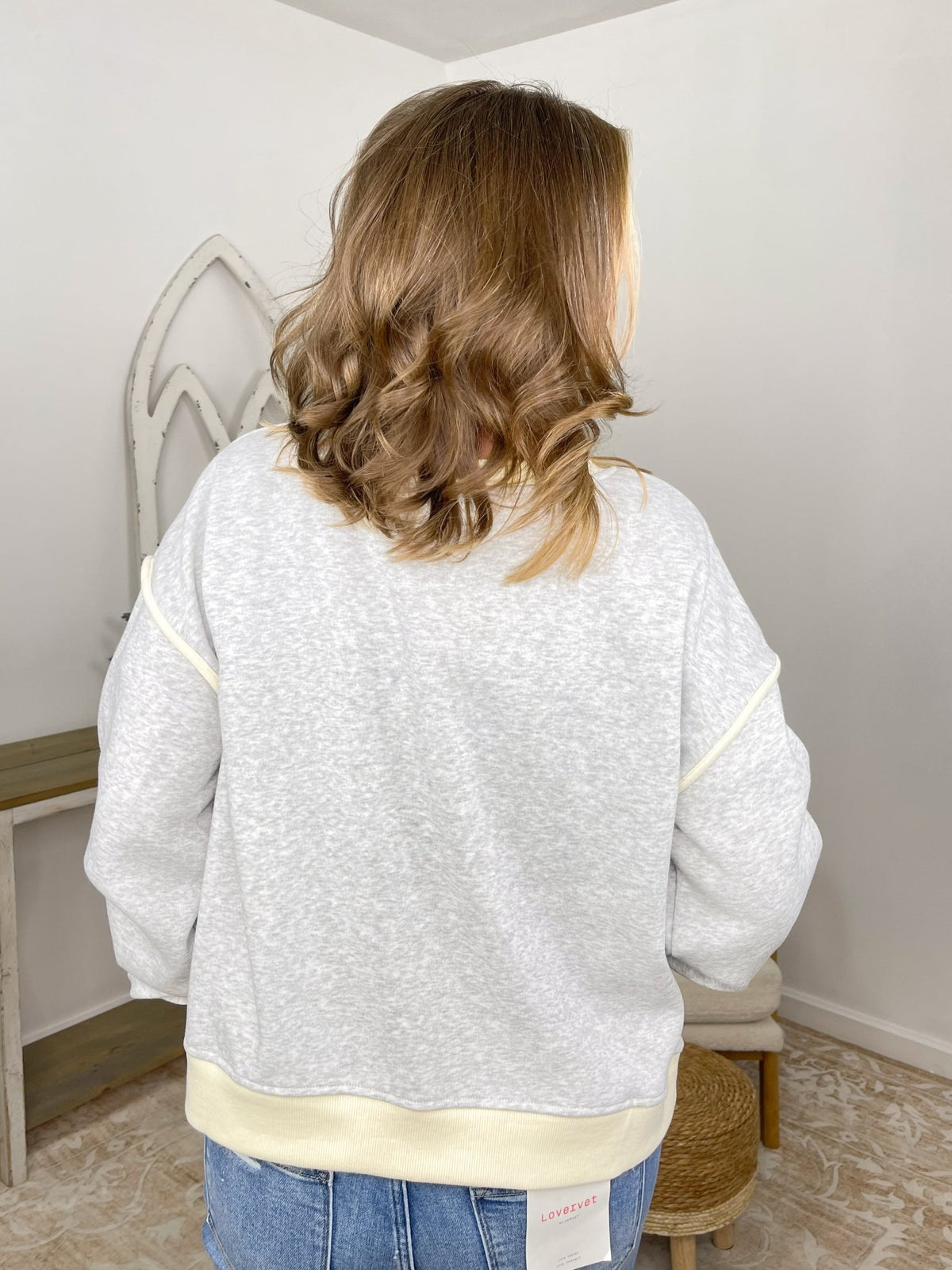 Modern Relaxed-Fit Contrast Trim Piping Sweatshirt - Heather Grey - Lavender HillsZenanaOT-4594Y-RHGRY-S