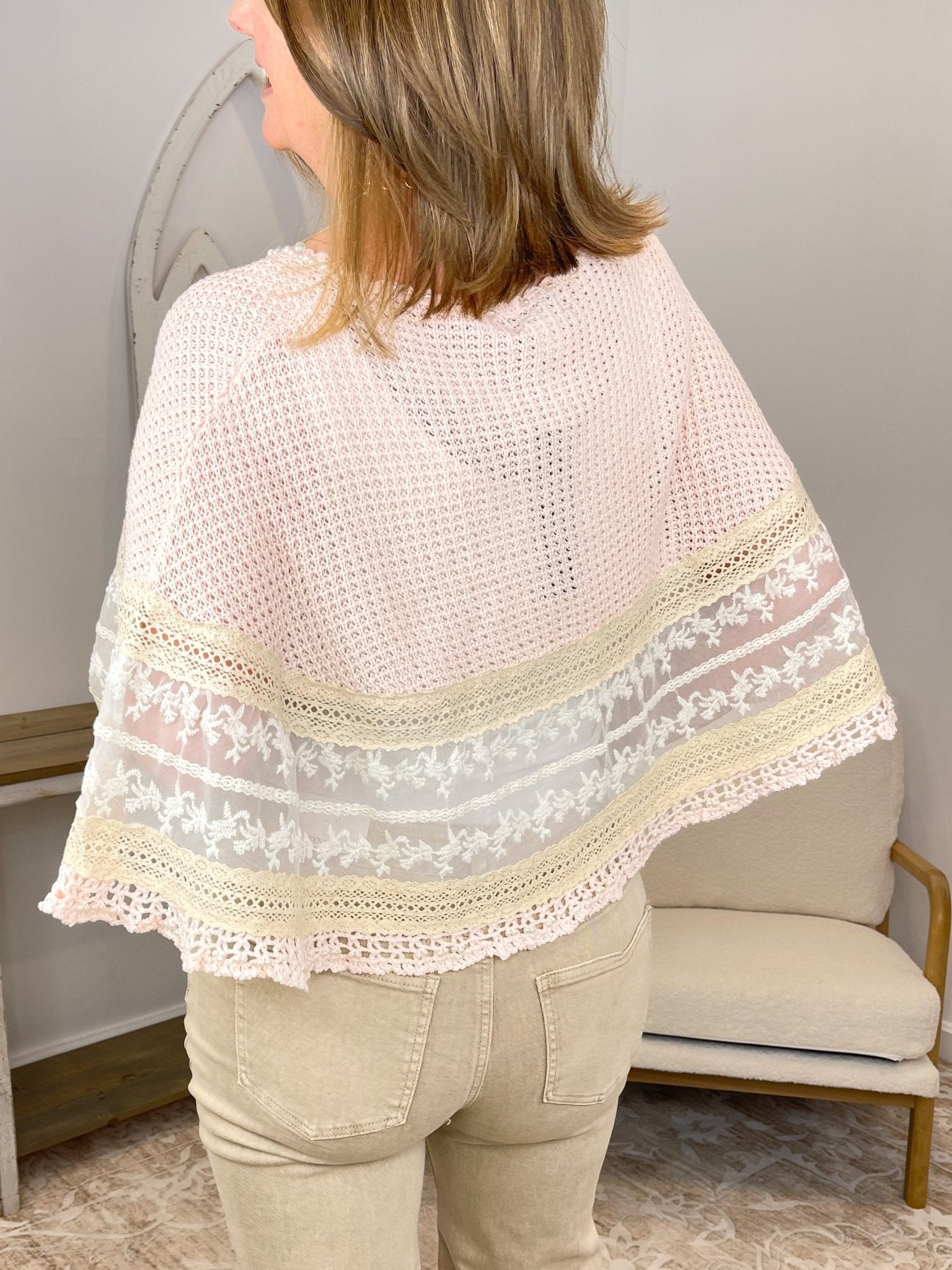 Pink Lace Pearl - Embellished Shawl - Lavender Hills BeautyMiss KellyWH-SHAWL-PNK