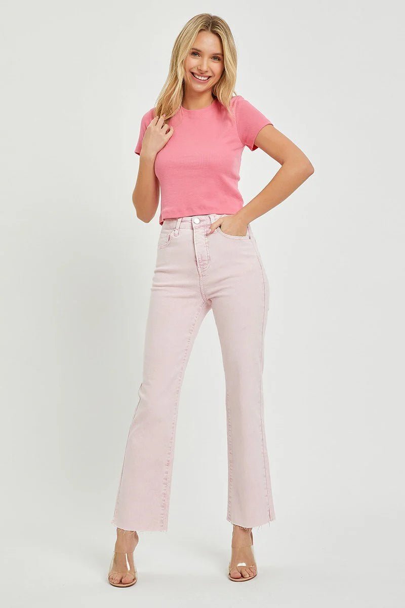 Risen Pink Acid Wash Tummy Control High - Rise Straight Jeans - Lavender Hills BeautyRisen Jeans