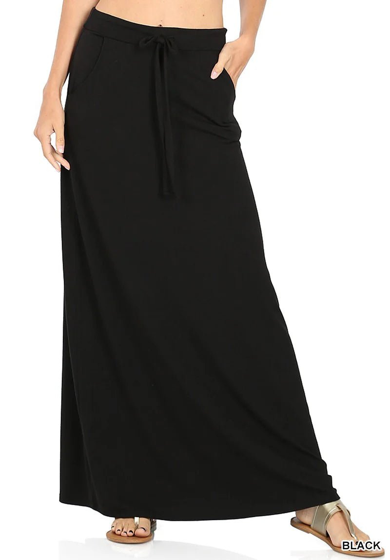 Buttery Soft Drawstring Maxi Skirt with Side Pockets - Lavender HillsZenanaRS-2335P-S