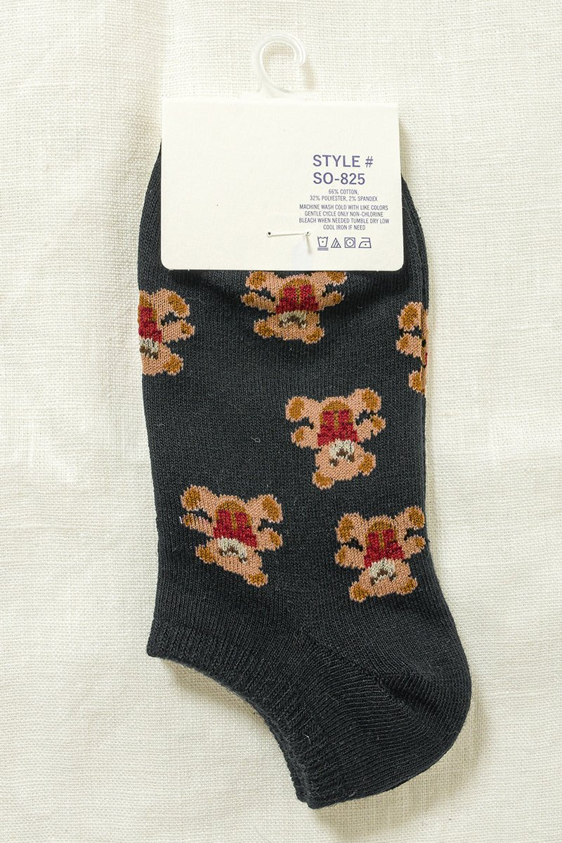 Bear Print Ankle Socks - Lavender Hills BeautyZenanaSO-825-BLK